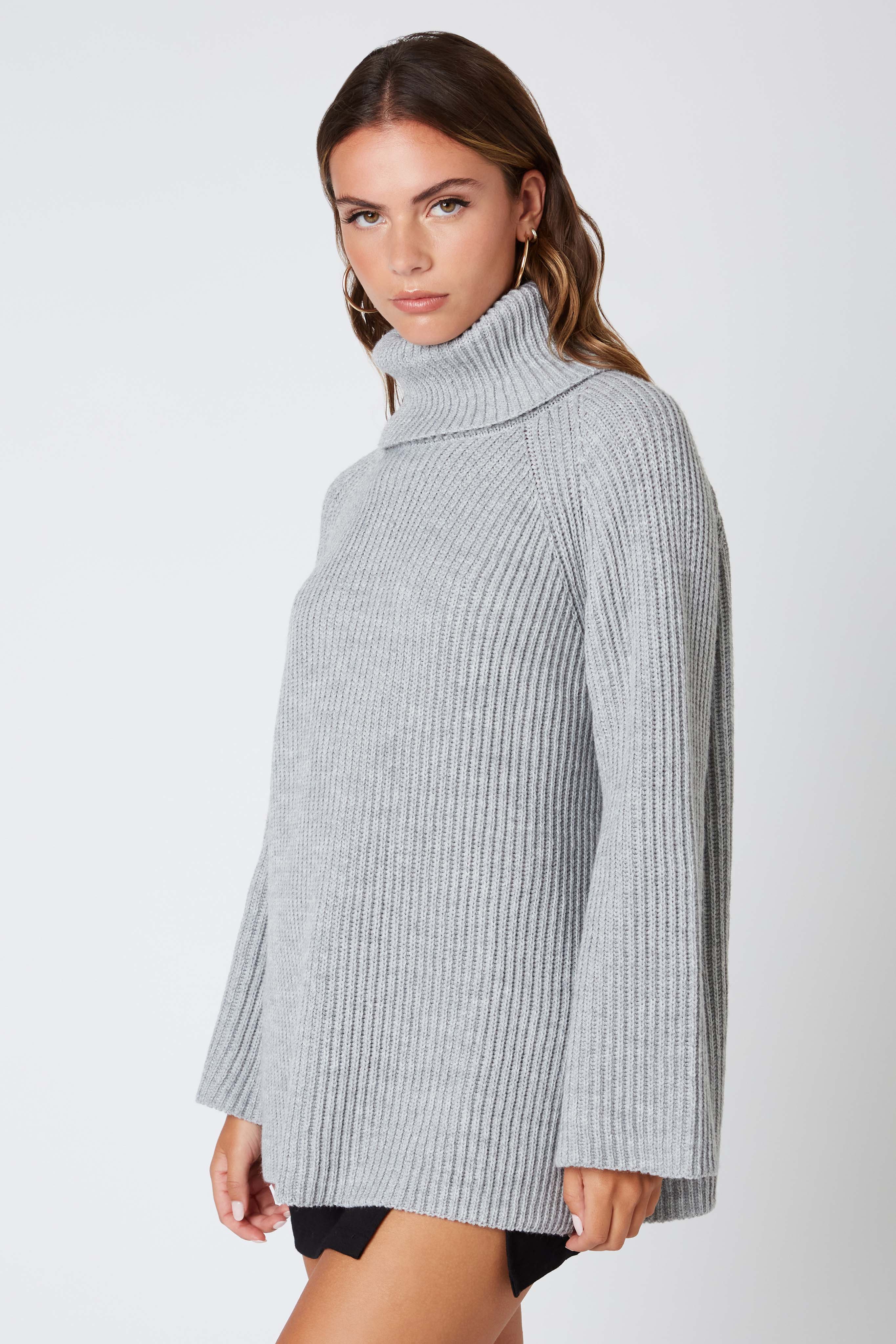 Oversized Turtleneck Sweater in Grey Side View