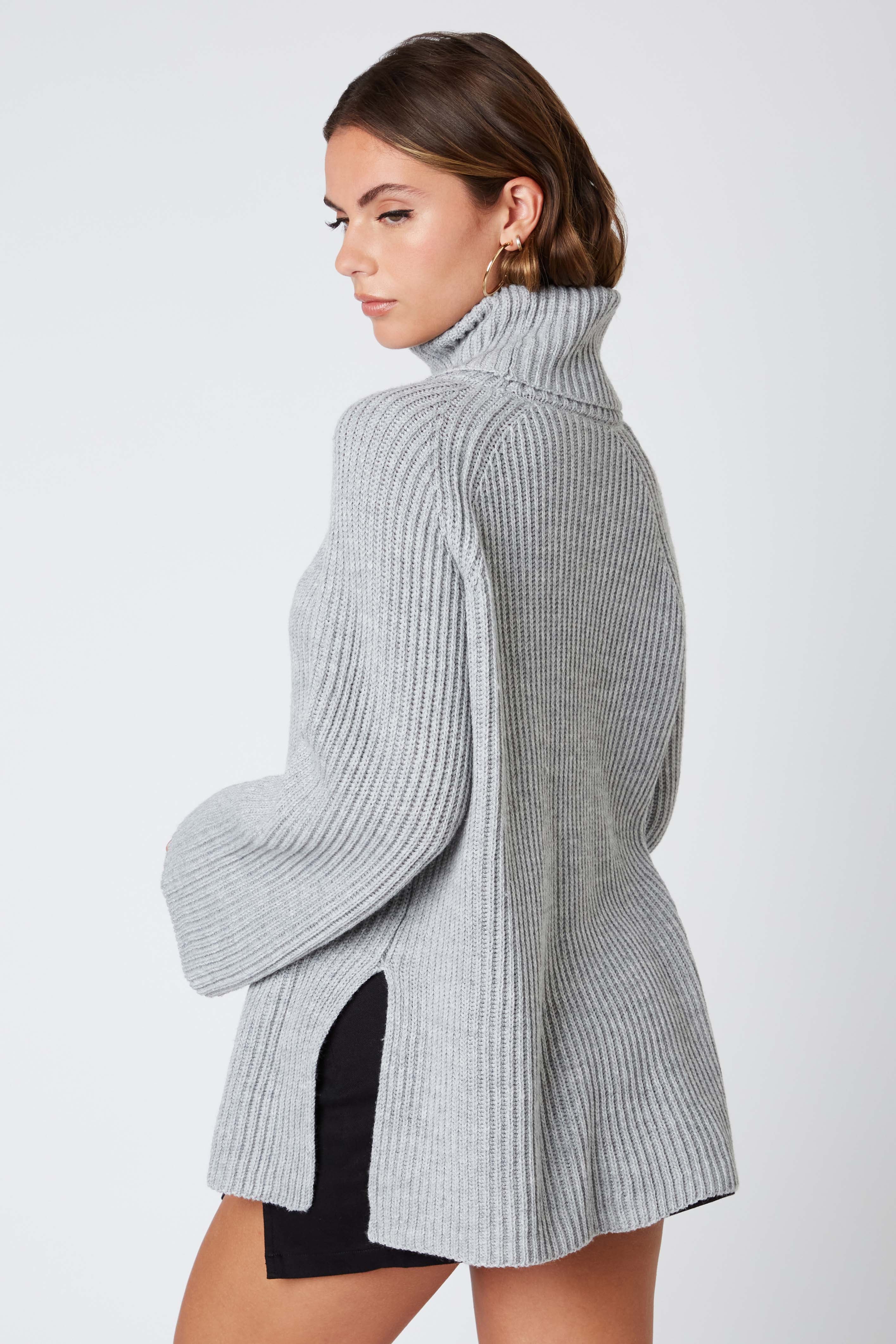Oversized Turtleneck Sweater in Grey Back View