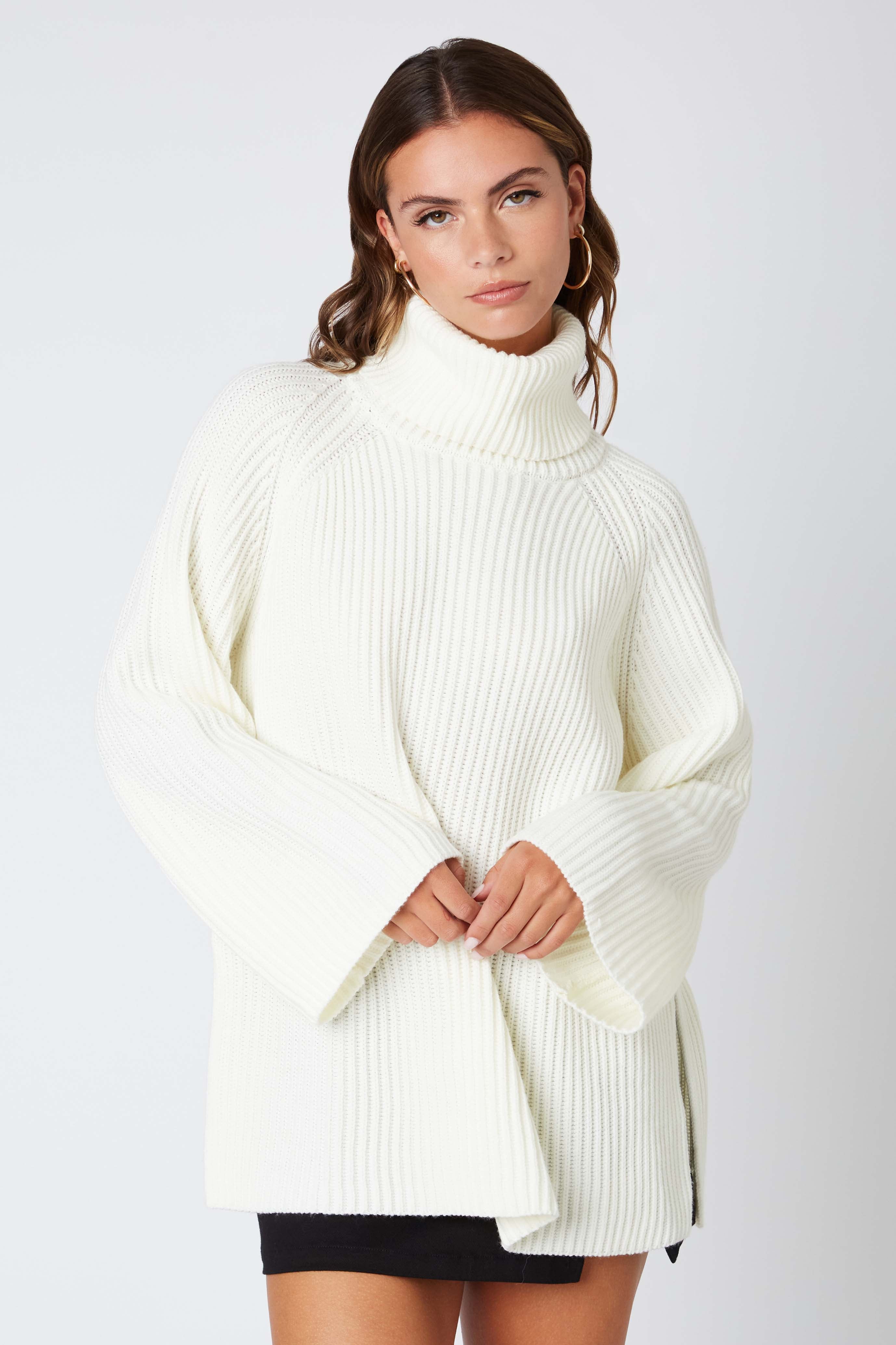 Oversized Turtleneck Sweater in Ivory Front View