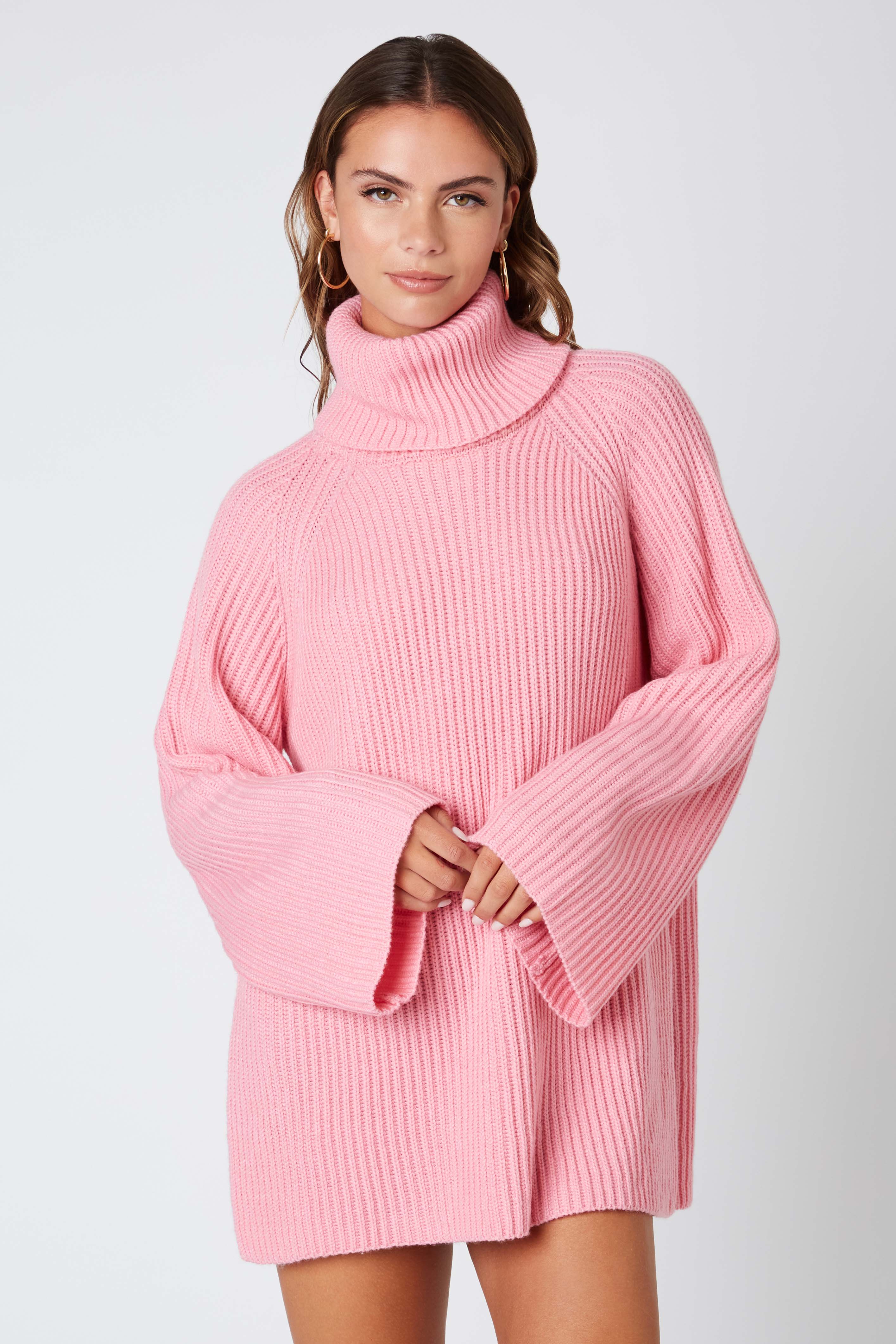 Oversized Turtleneck Sweater in Pink Front View