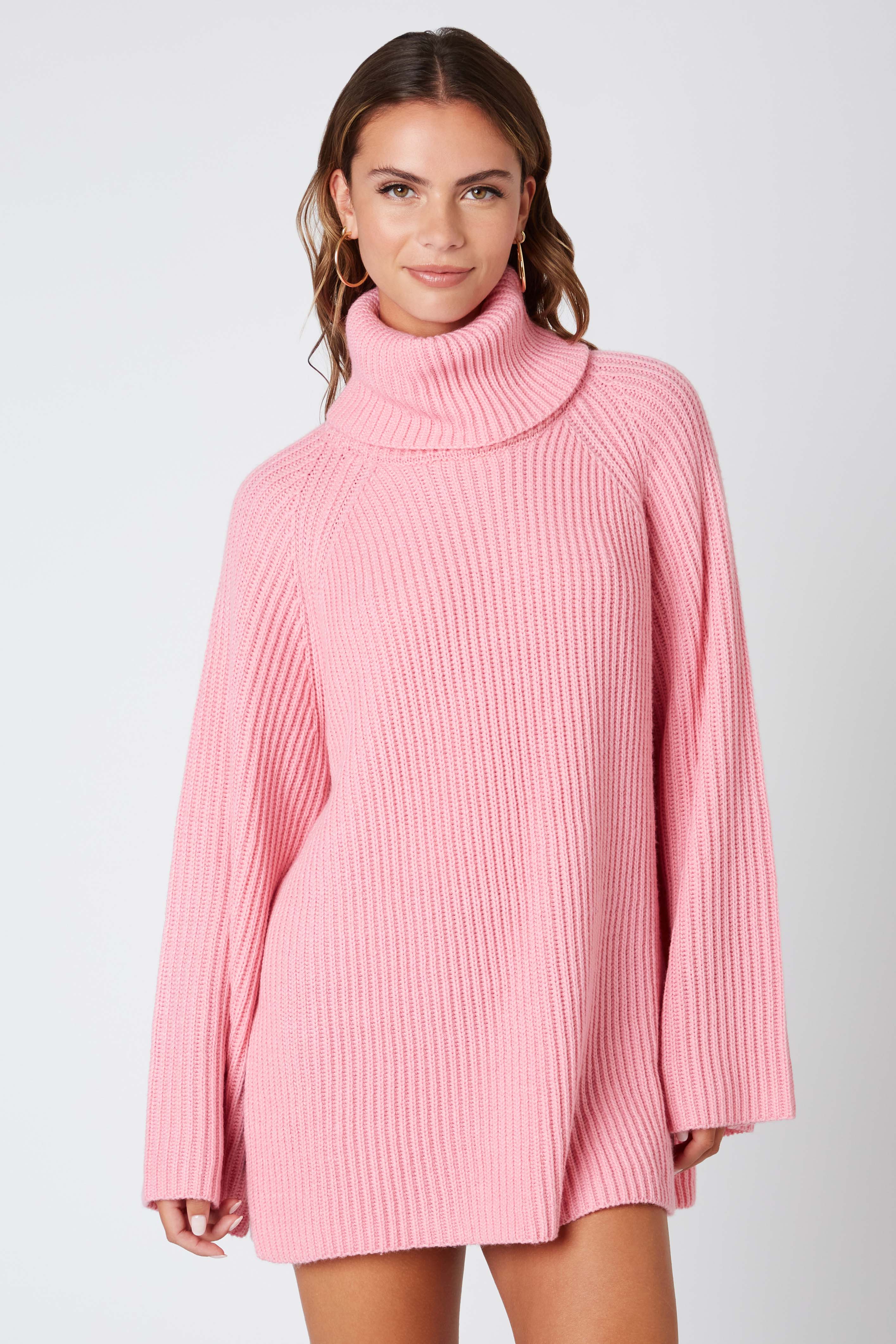 Oversized Turtleneck Sweater in Pink Front View