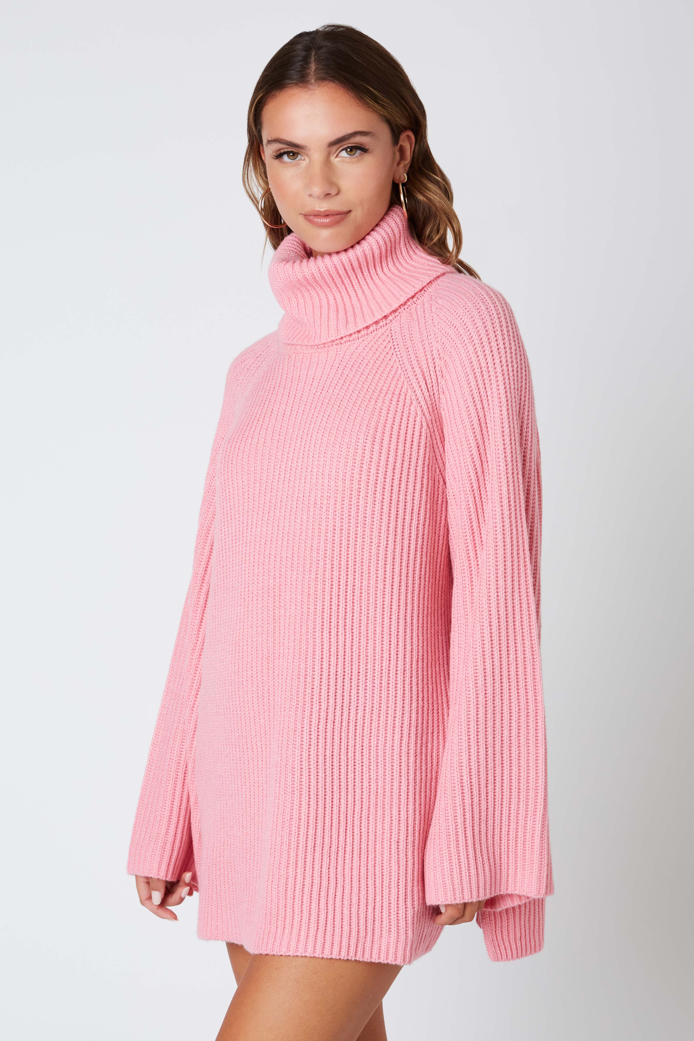 Oversized Turtleneck Sweater in Pink Side View