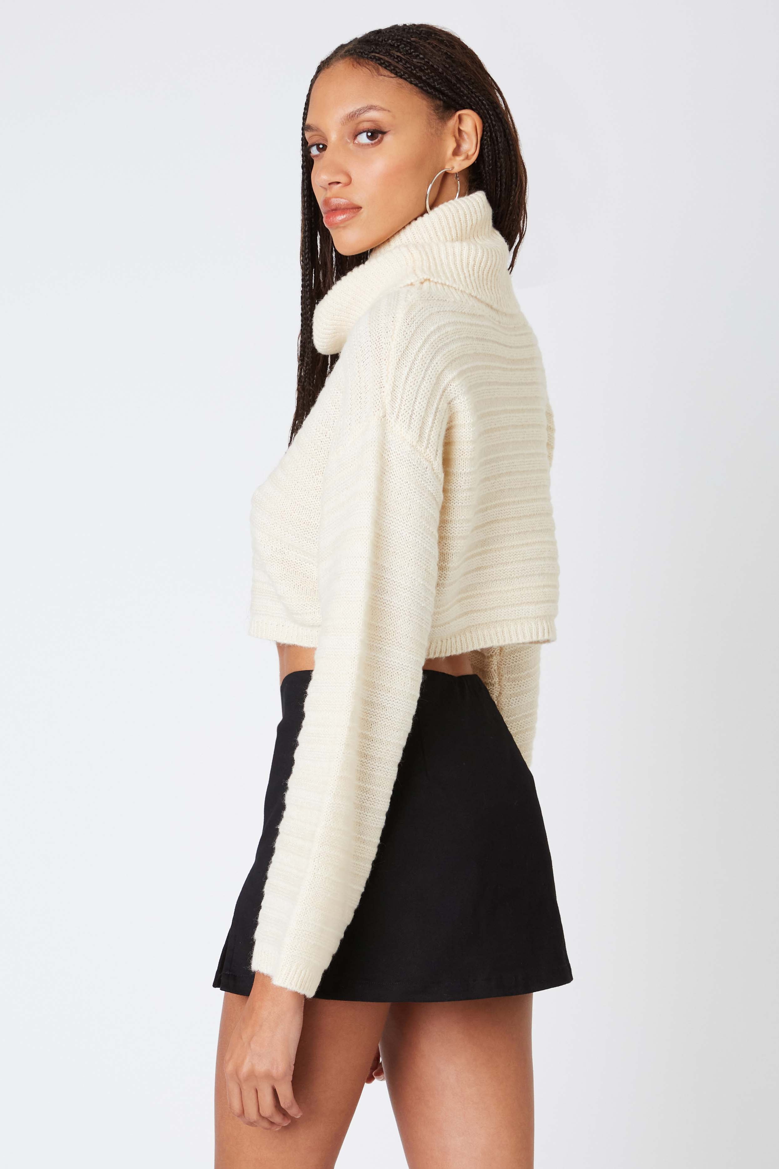 Cropped Turtleneck Sweater in Cream Back View