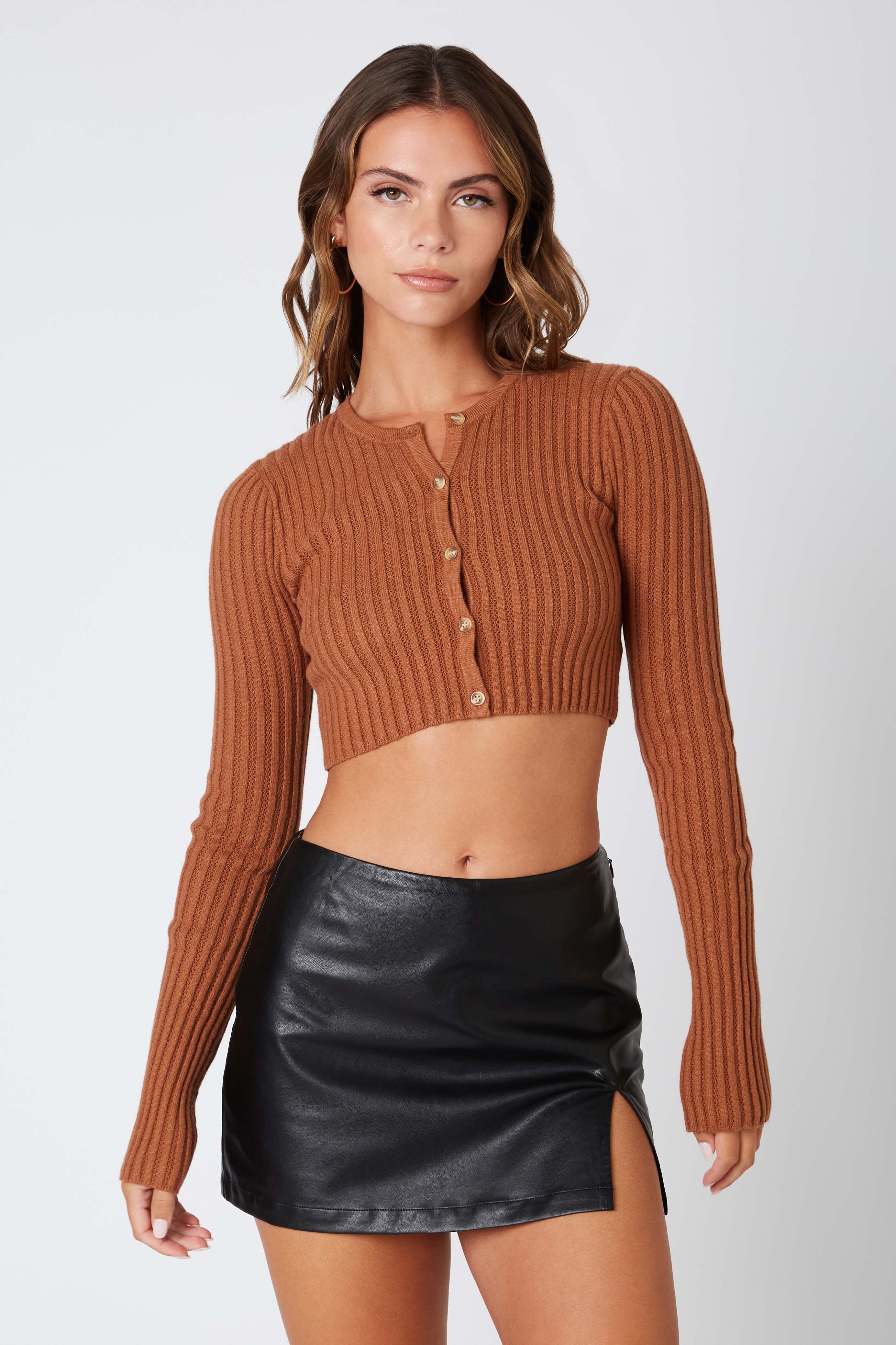 Cropped Cardigan in Bronze Front View