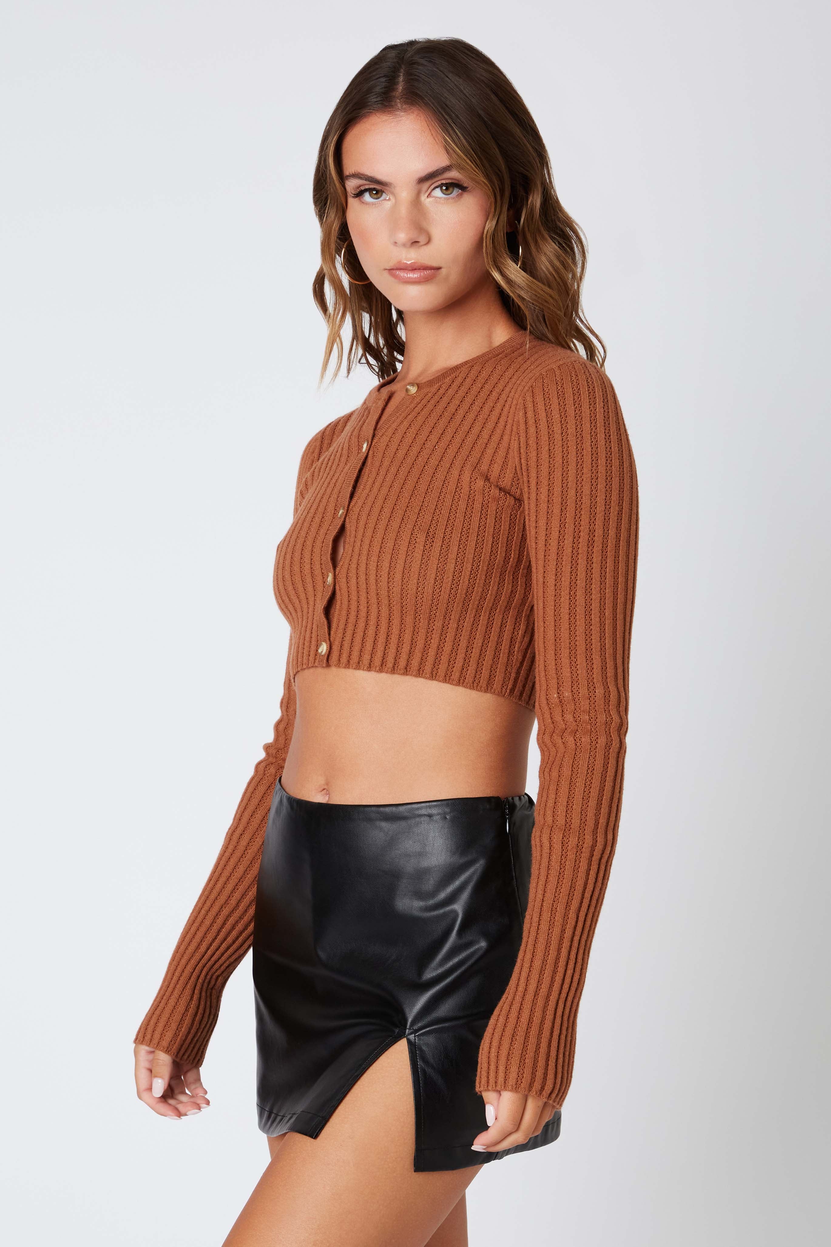 Cropped Cardigan in Bronze Side View