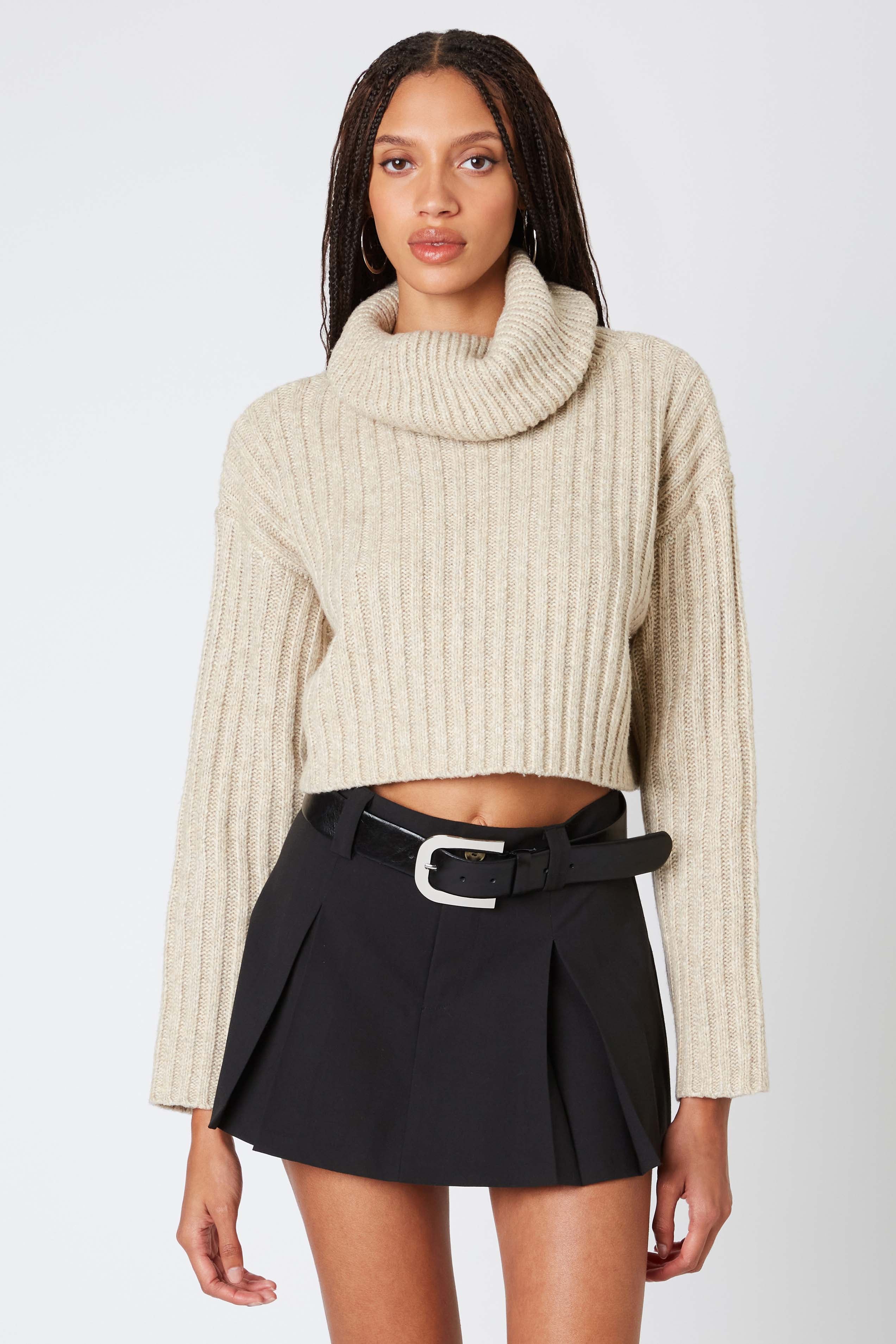 Cropped Turtleneck Sweater in Flax Front View