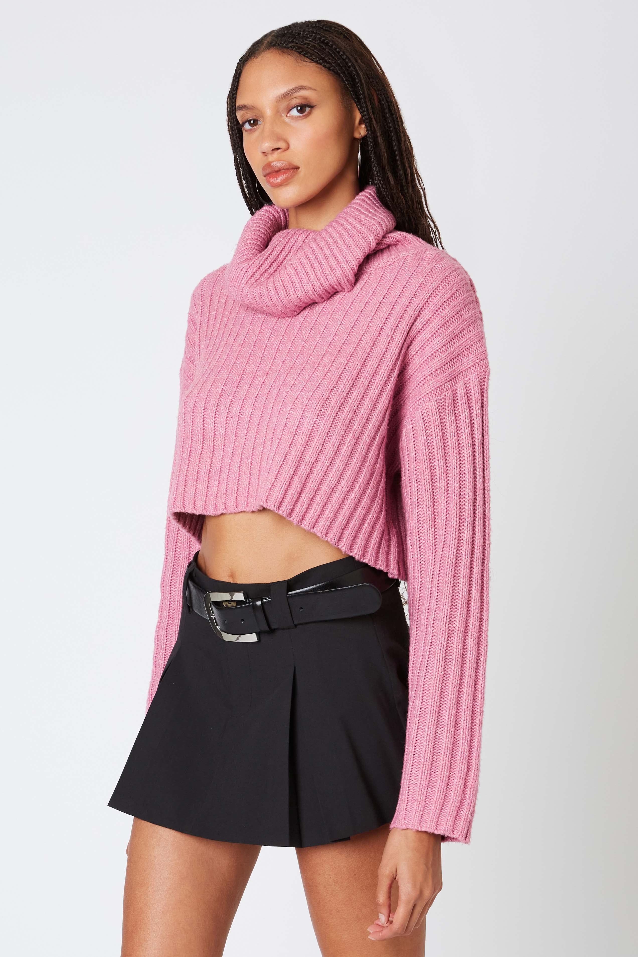 Cropped Turtleneck Sweater in Mauve Side View