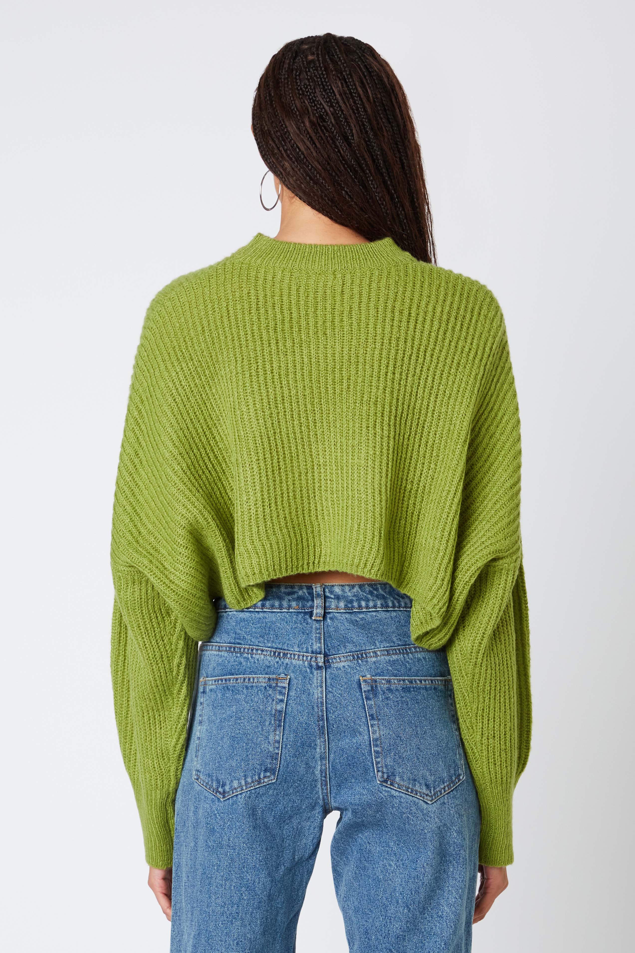 Cropped Mockneck Sweater in Basil Back View