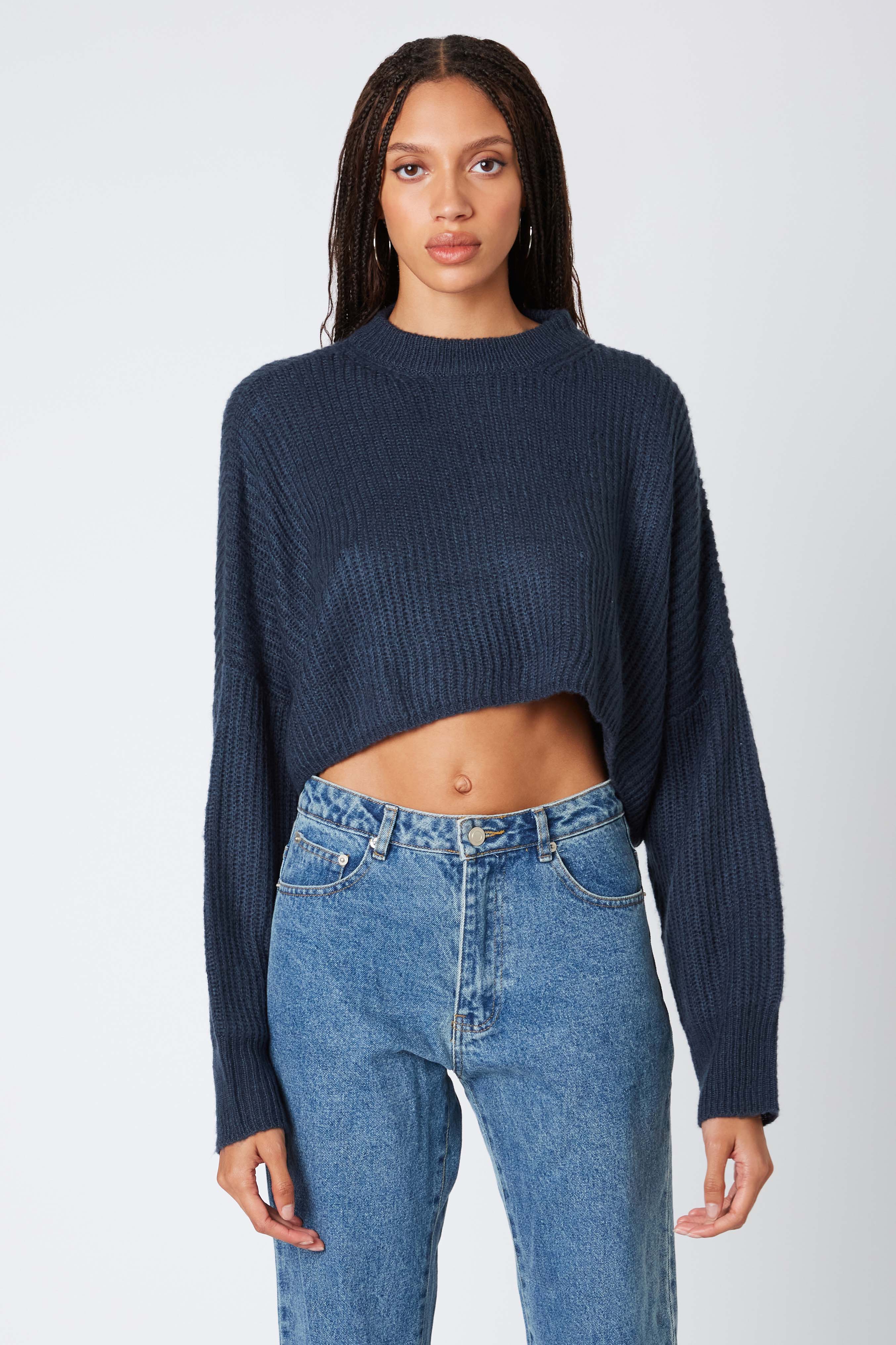 Cropped Mockneck Sweater in Dusk Front View