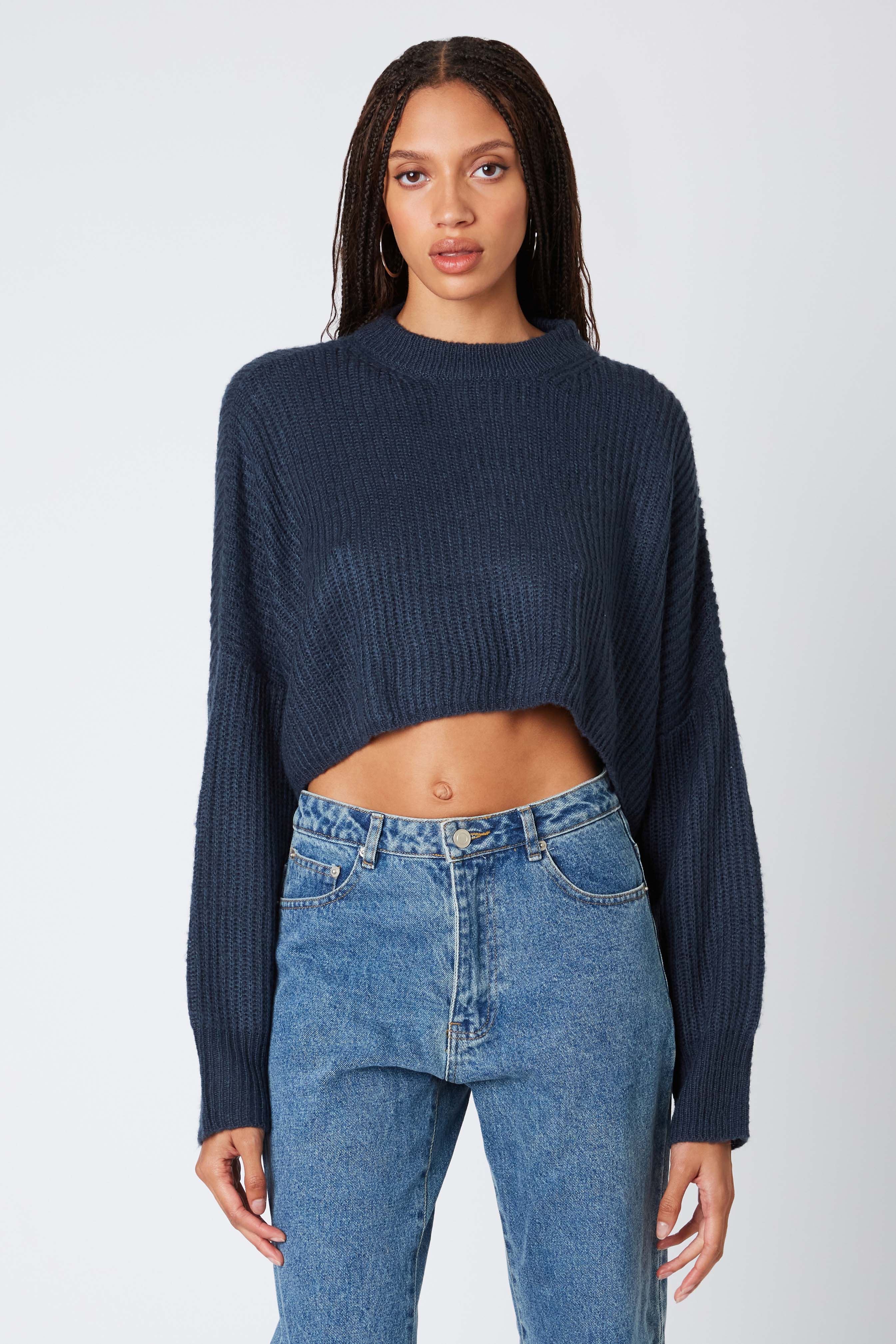 Cropped Mockneck Sweater in Dusk Front View