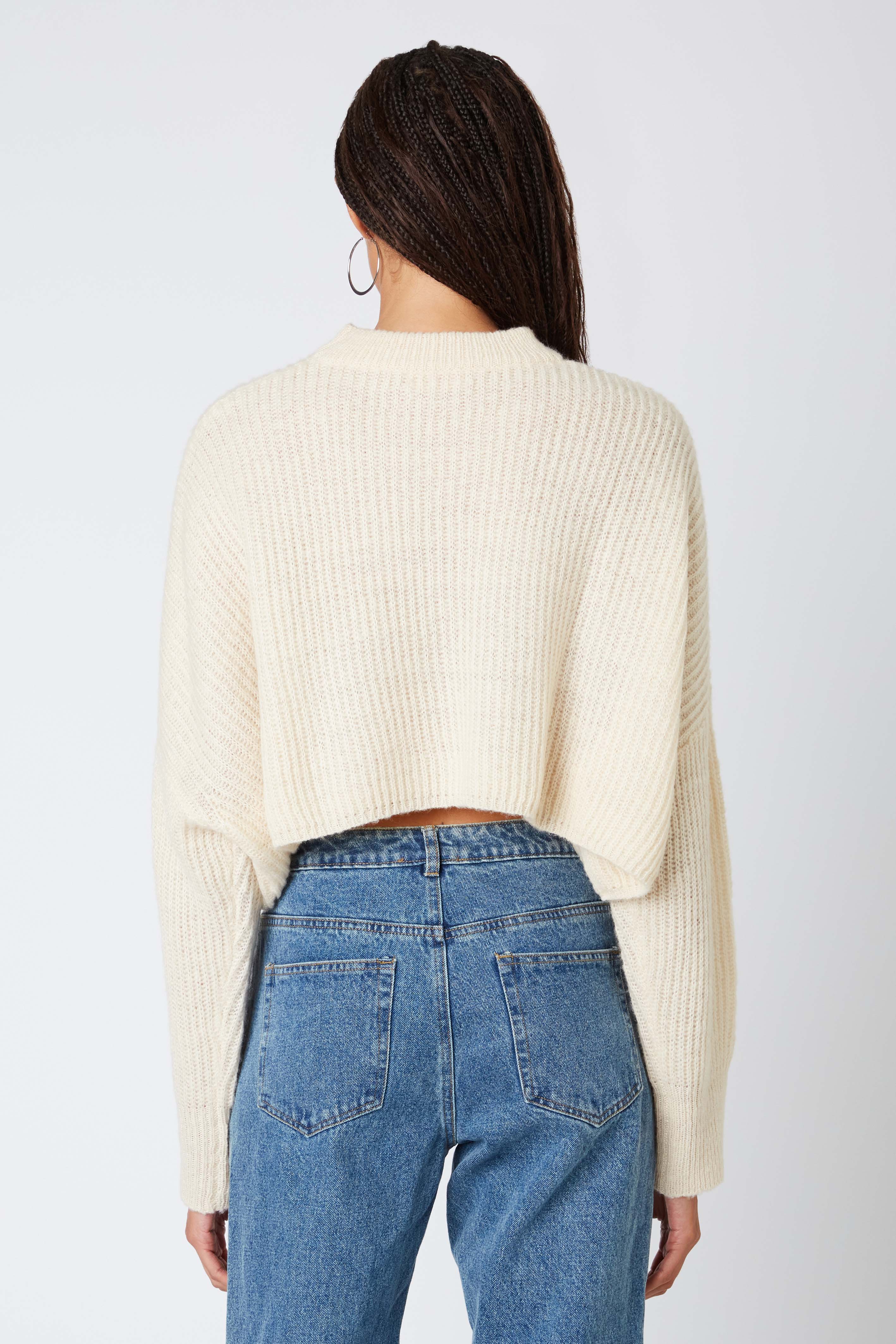 Cropped Mockneck Sweater in Ivory Back View