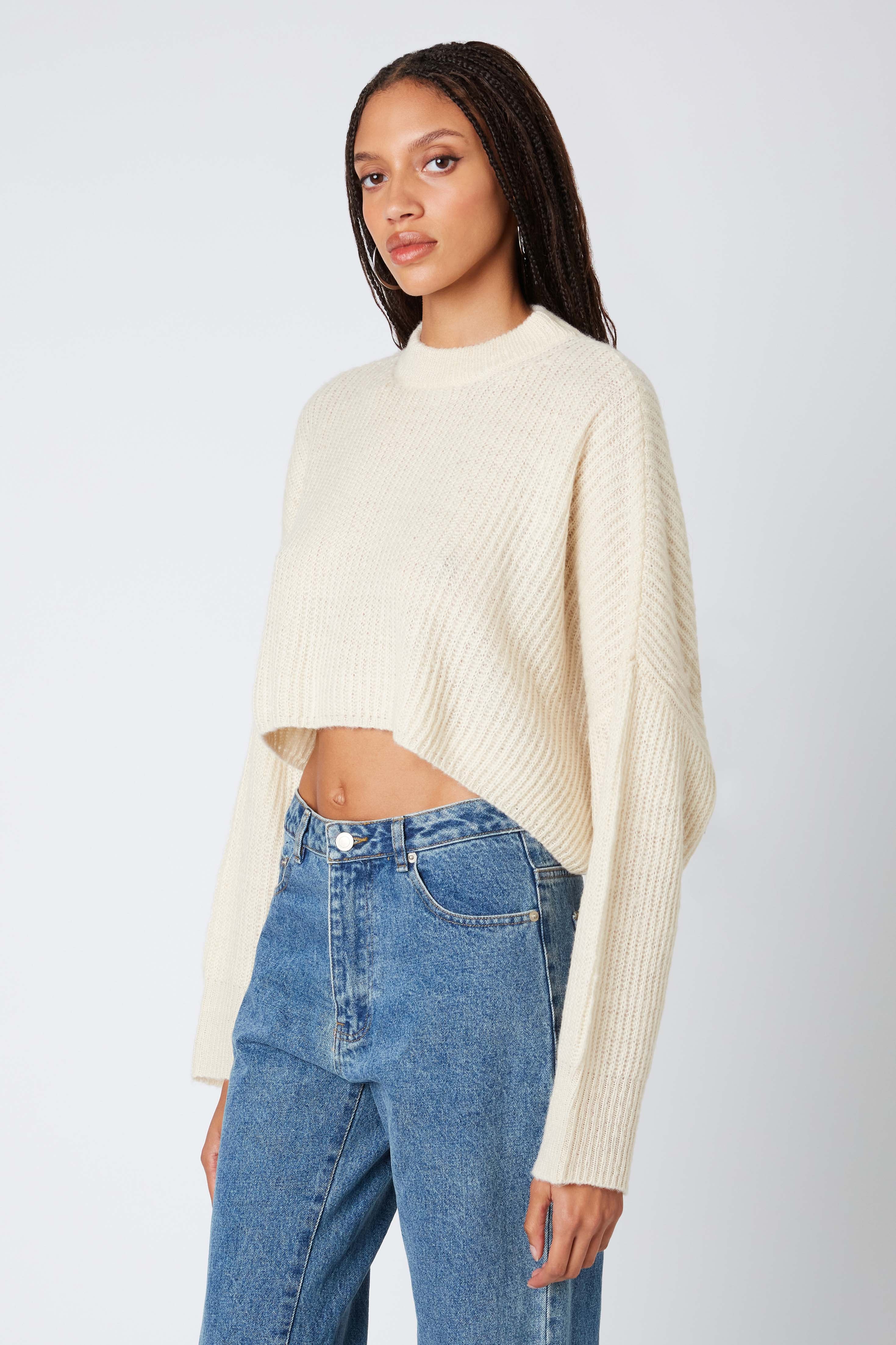 Cropped Mockneck Sweater in Ivory Side View