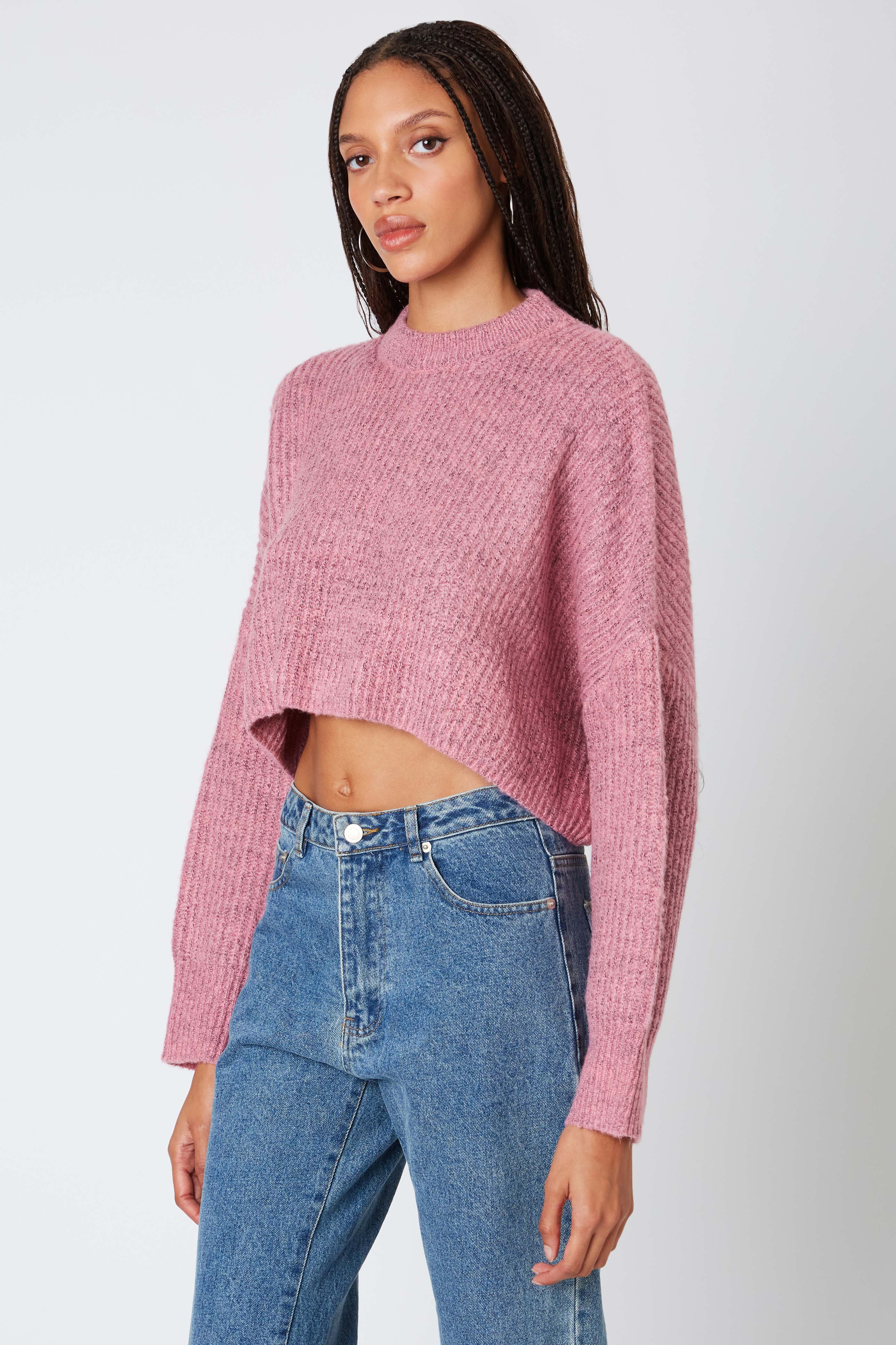 Cropped Mockneck Sweater in Pink Side View