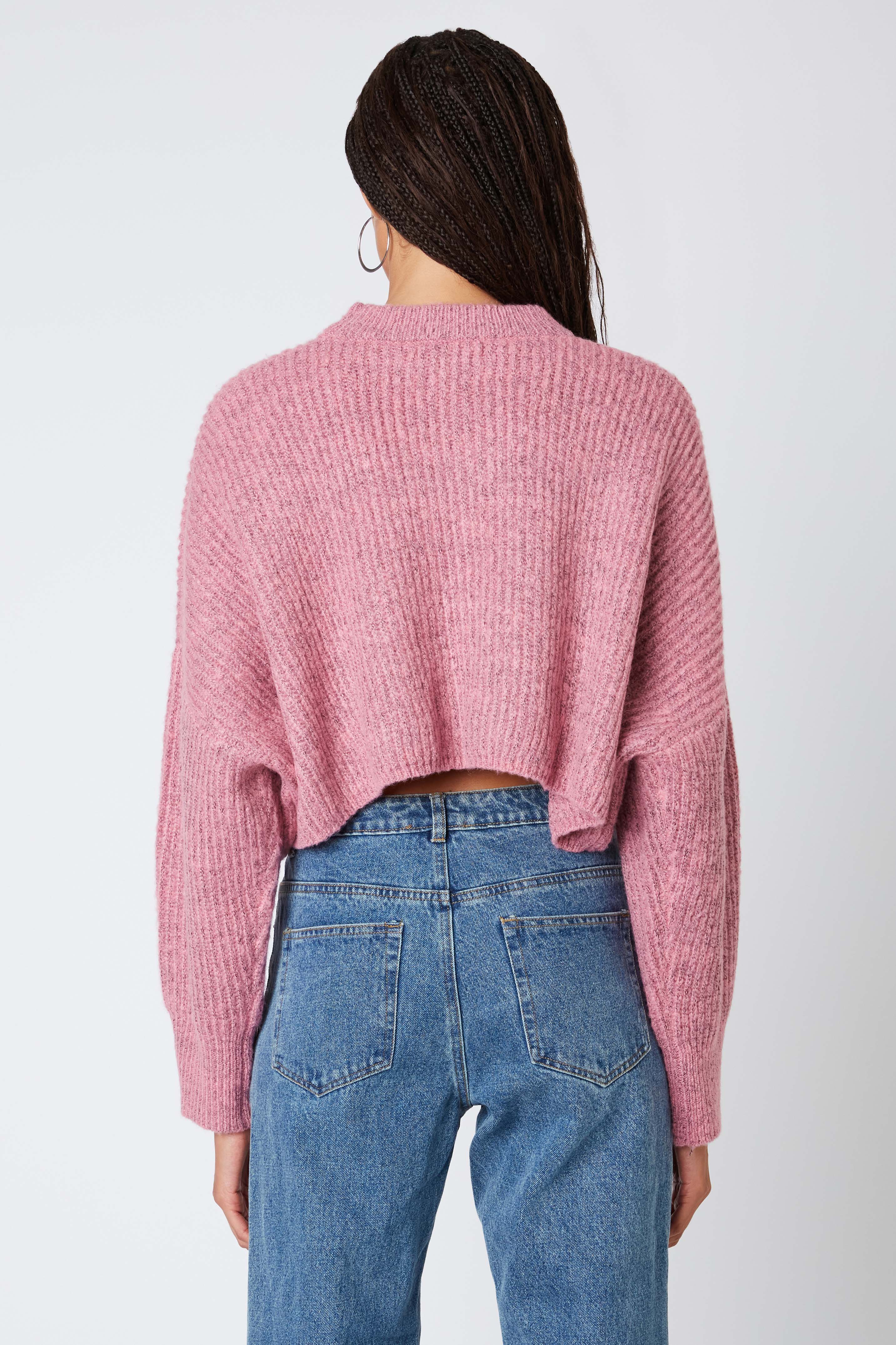 Cropped Mockneck Sweater in Pink Back View