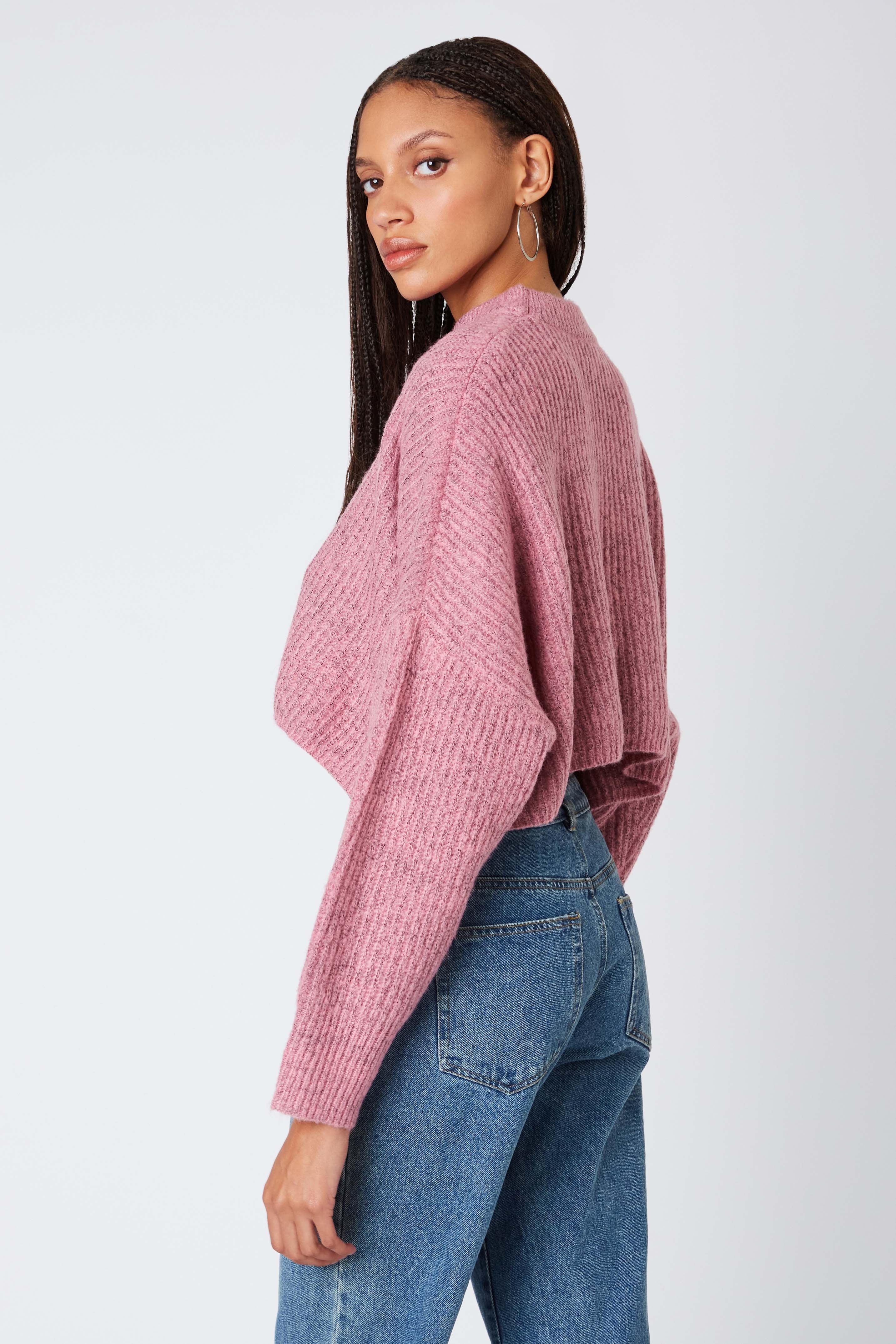 Cropped Mockneck Sweater in Pink Back View