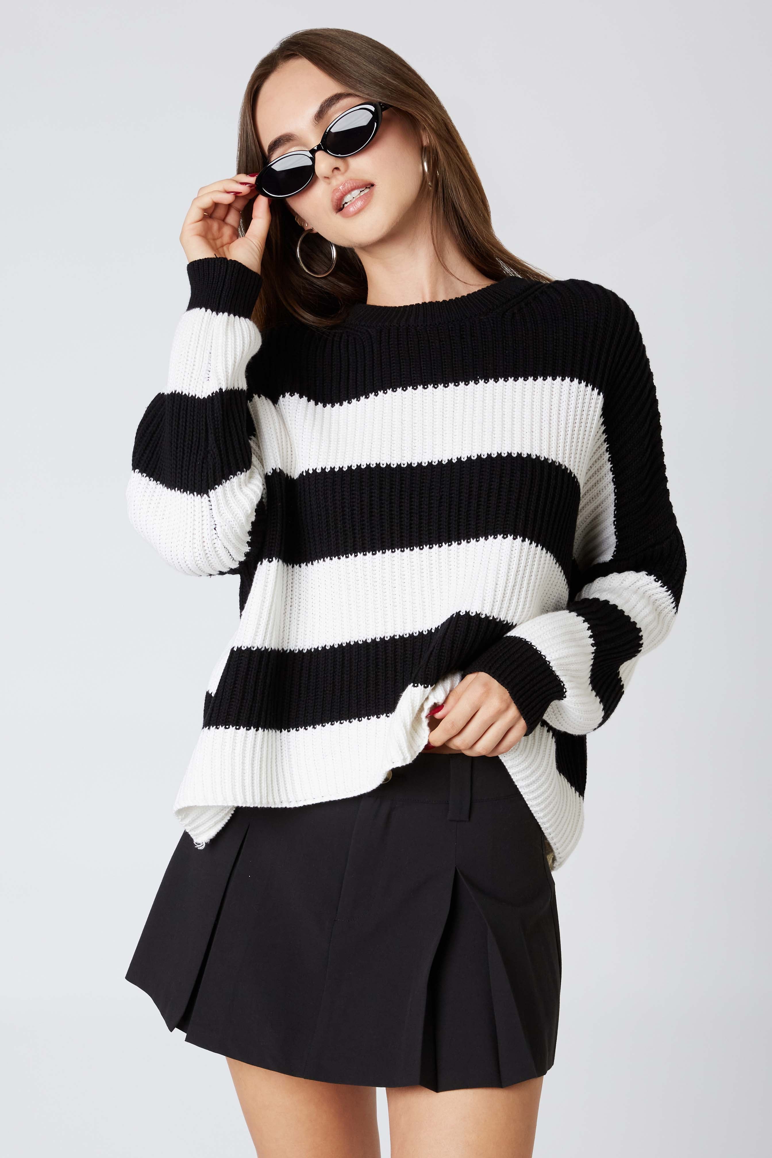 Rugby Oversized Sweater in Black White Front View