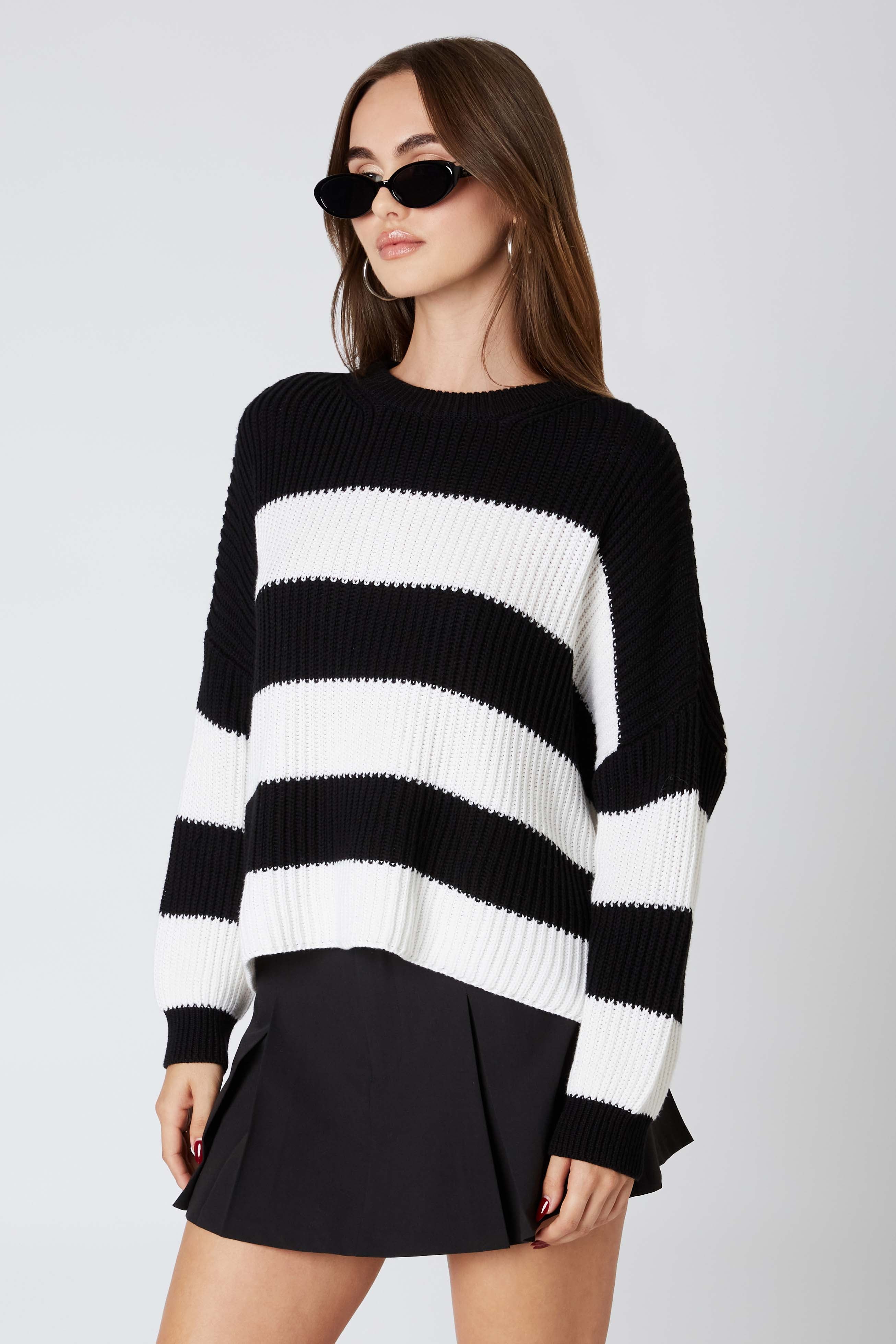 Rugby Oversized Sweater in Black White Side View