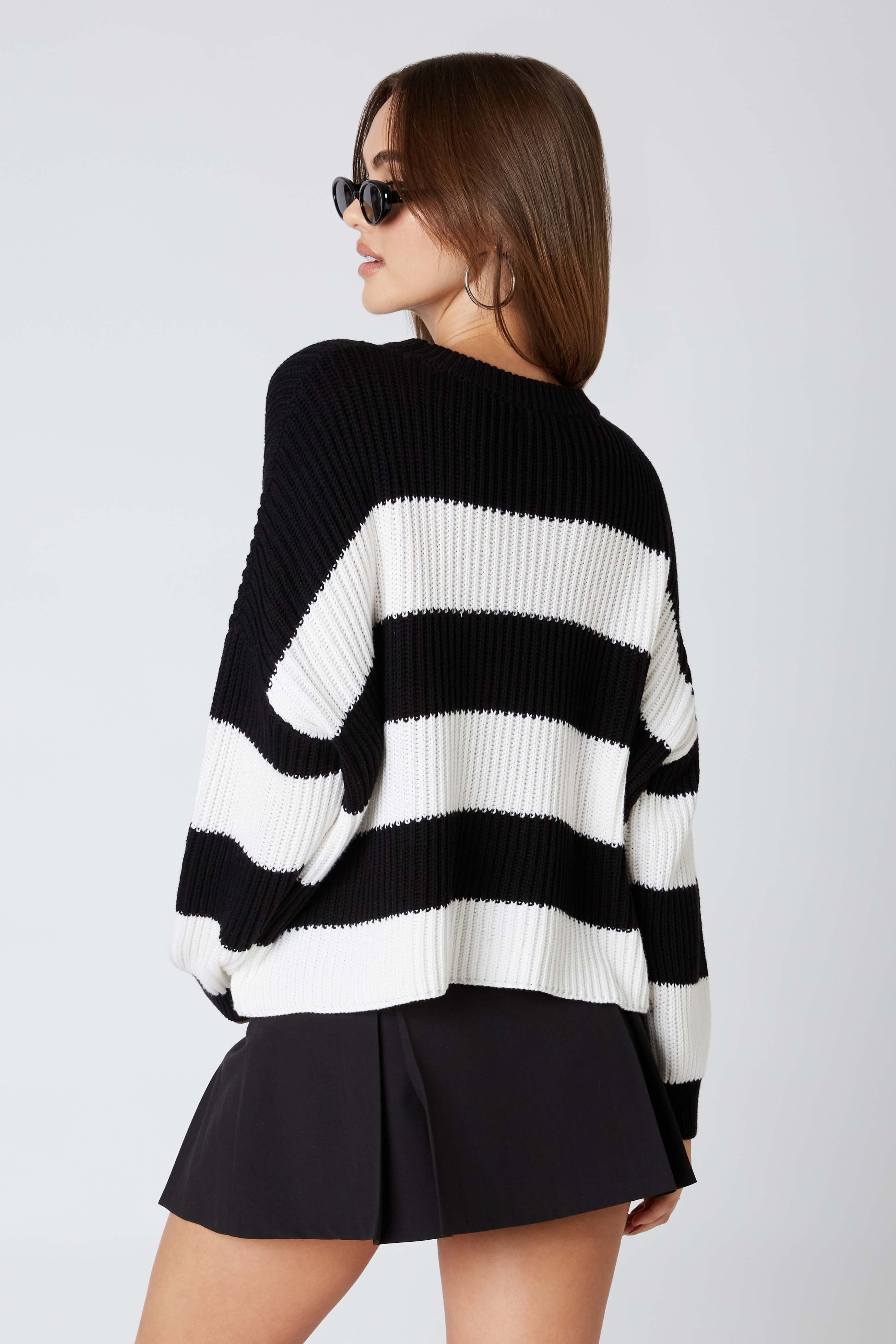 Rugby Oversized Sweater in Black White Back View