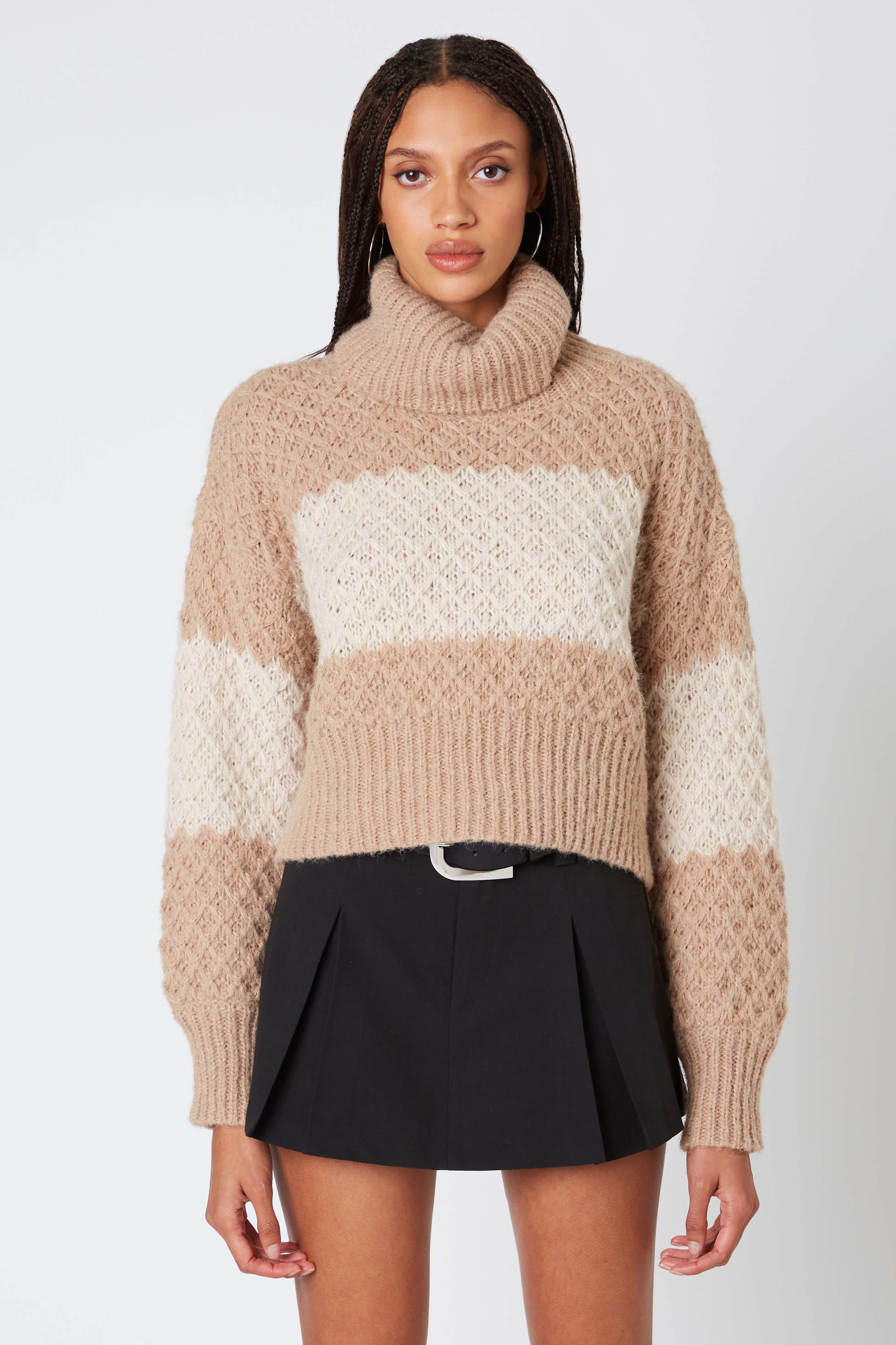 Turtleneck Pullover Sweater in Tan Front View