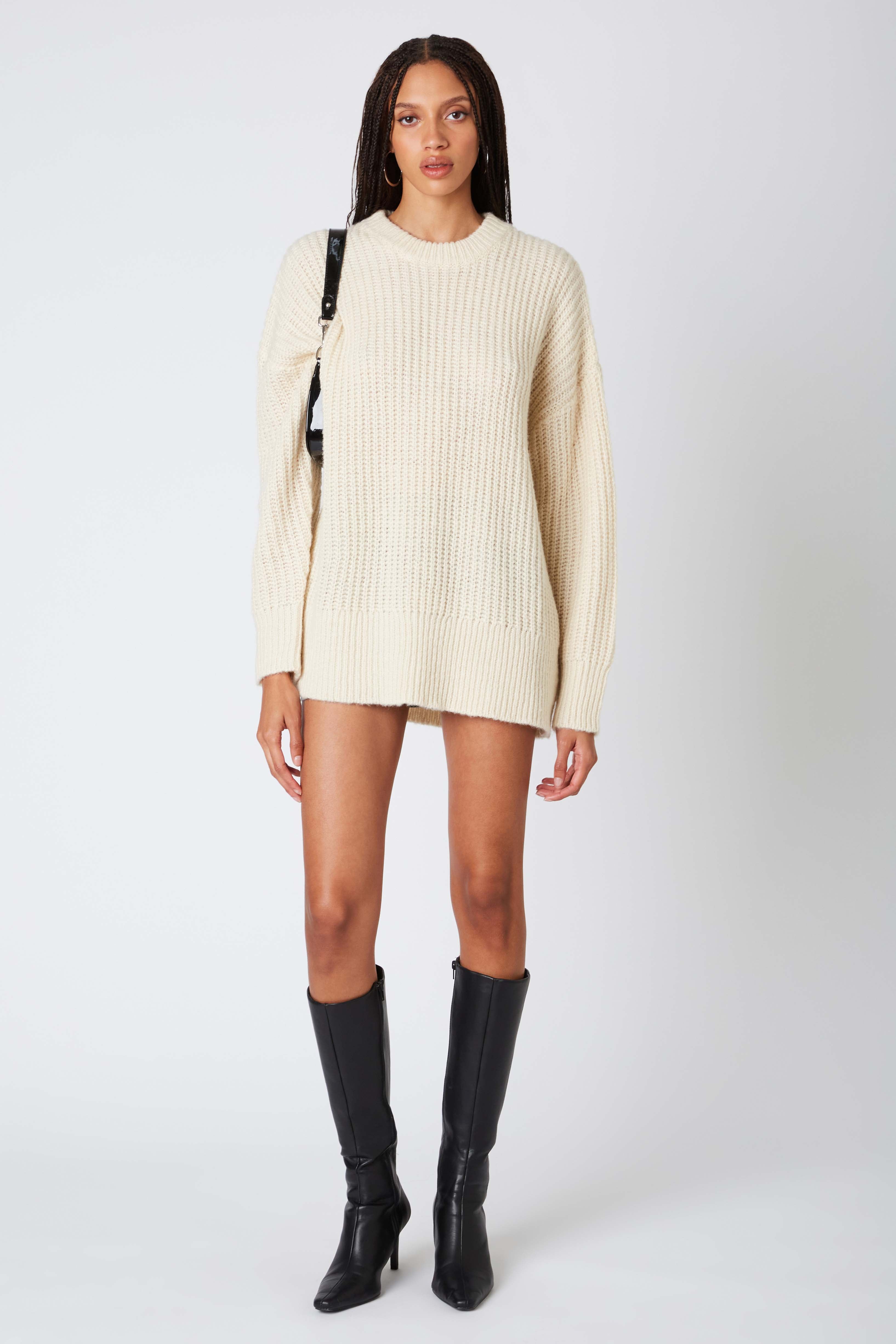 Oversized Knitted Sweater in Ivory Front View