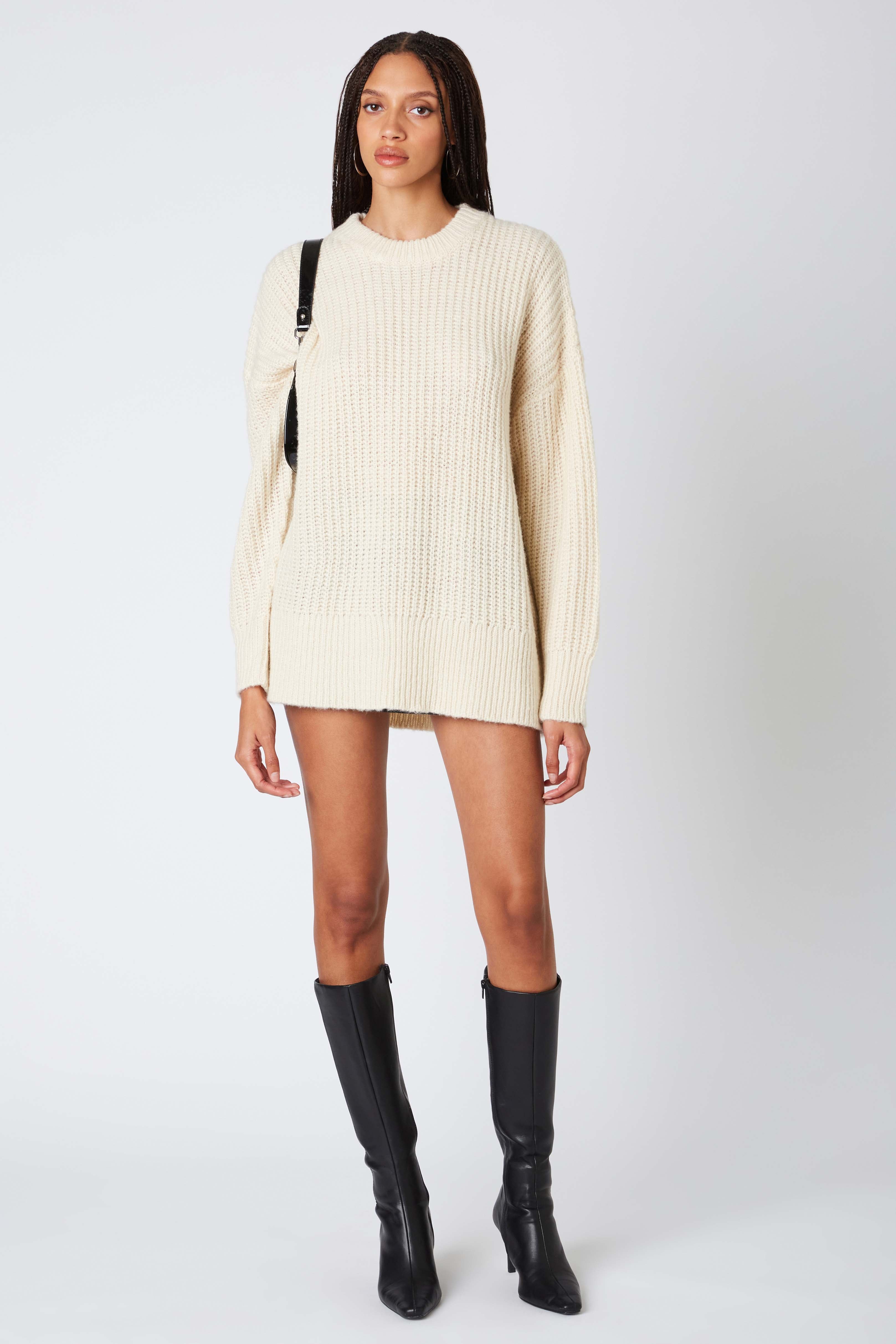Oversized Knitted Sweater in Ivory Front View