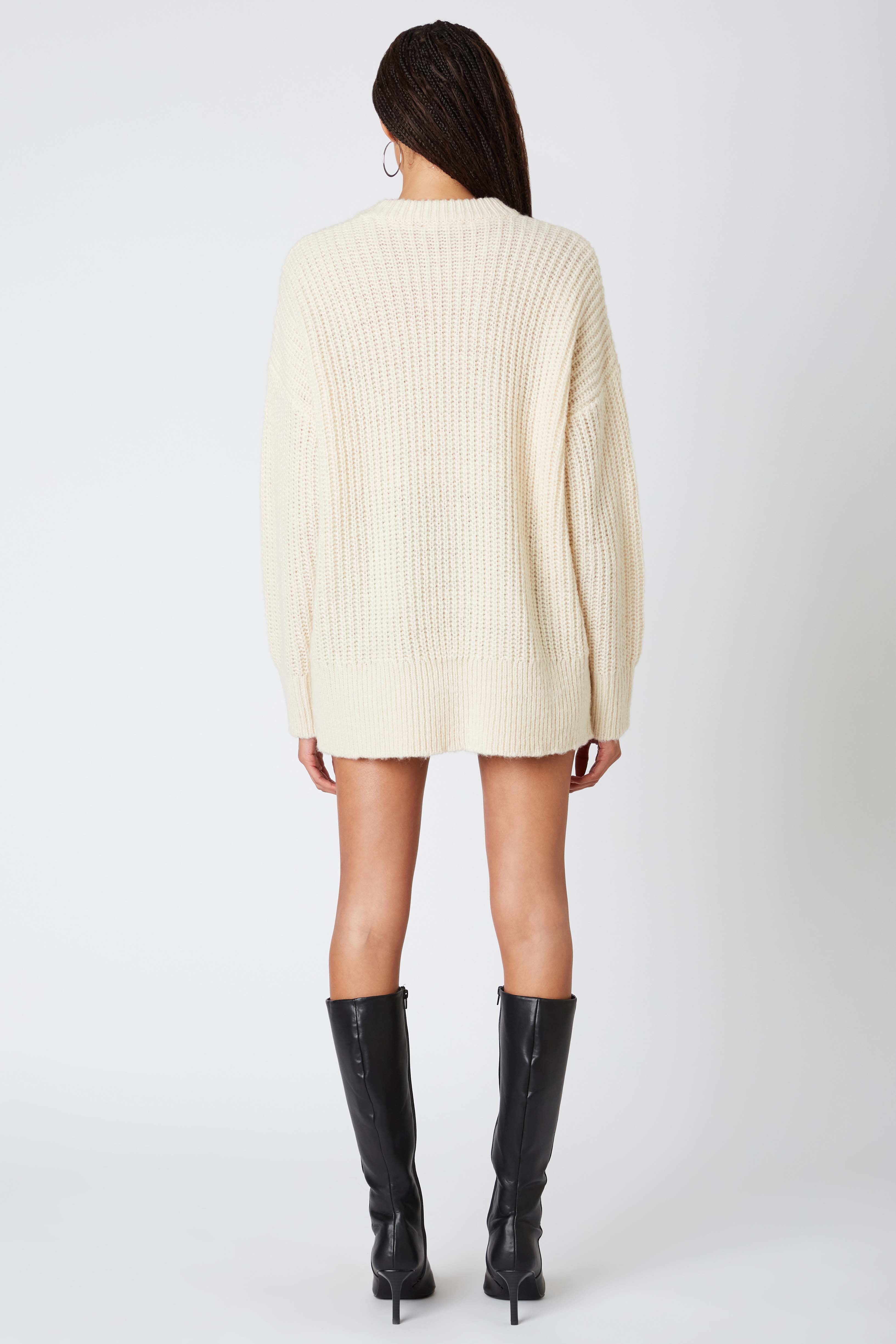 Oversized Knitted Sweater in Ivory Back View