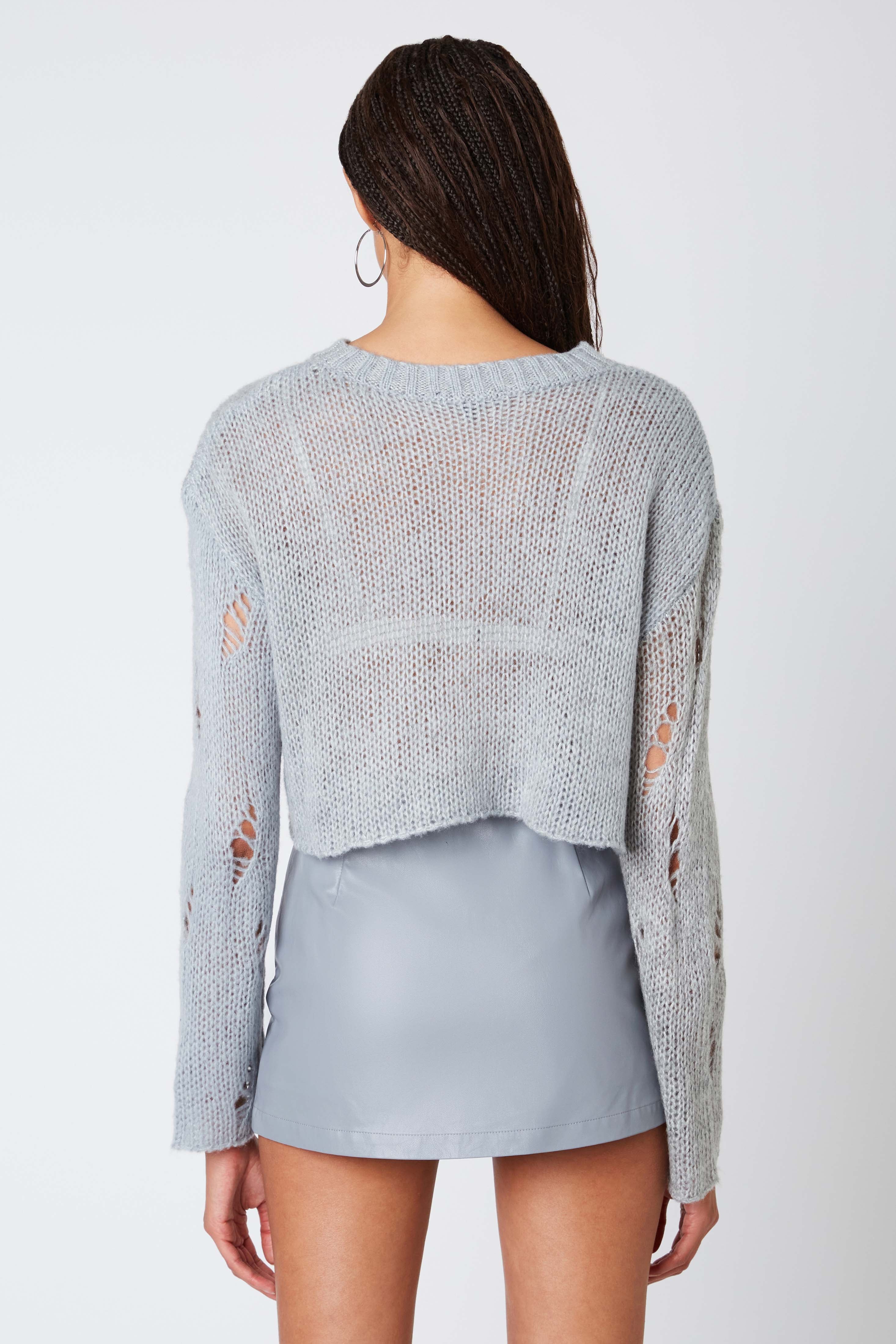 Cropped Knitted Top in Slate Blue Back View