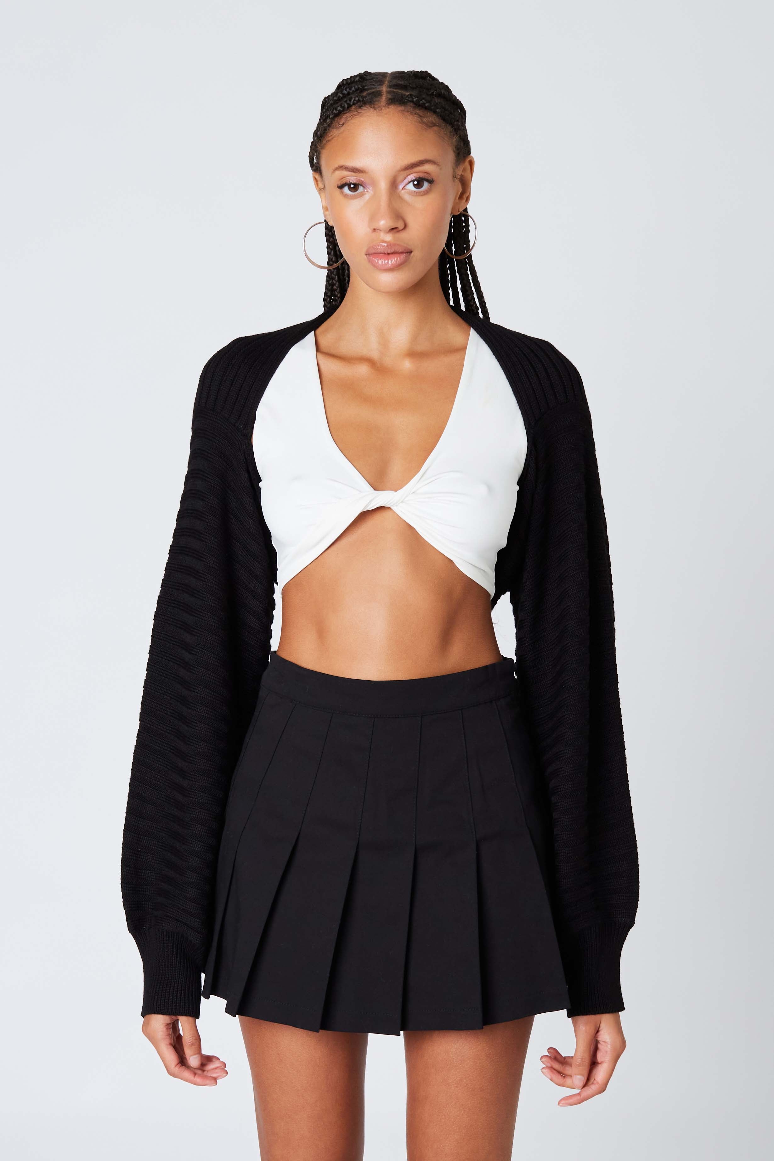 Heavyweight Knitted Shrug in Black Front View