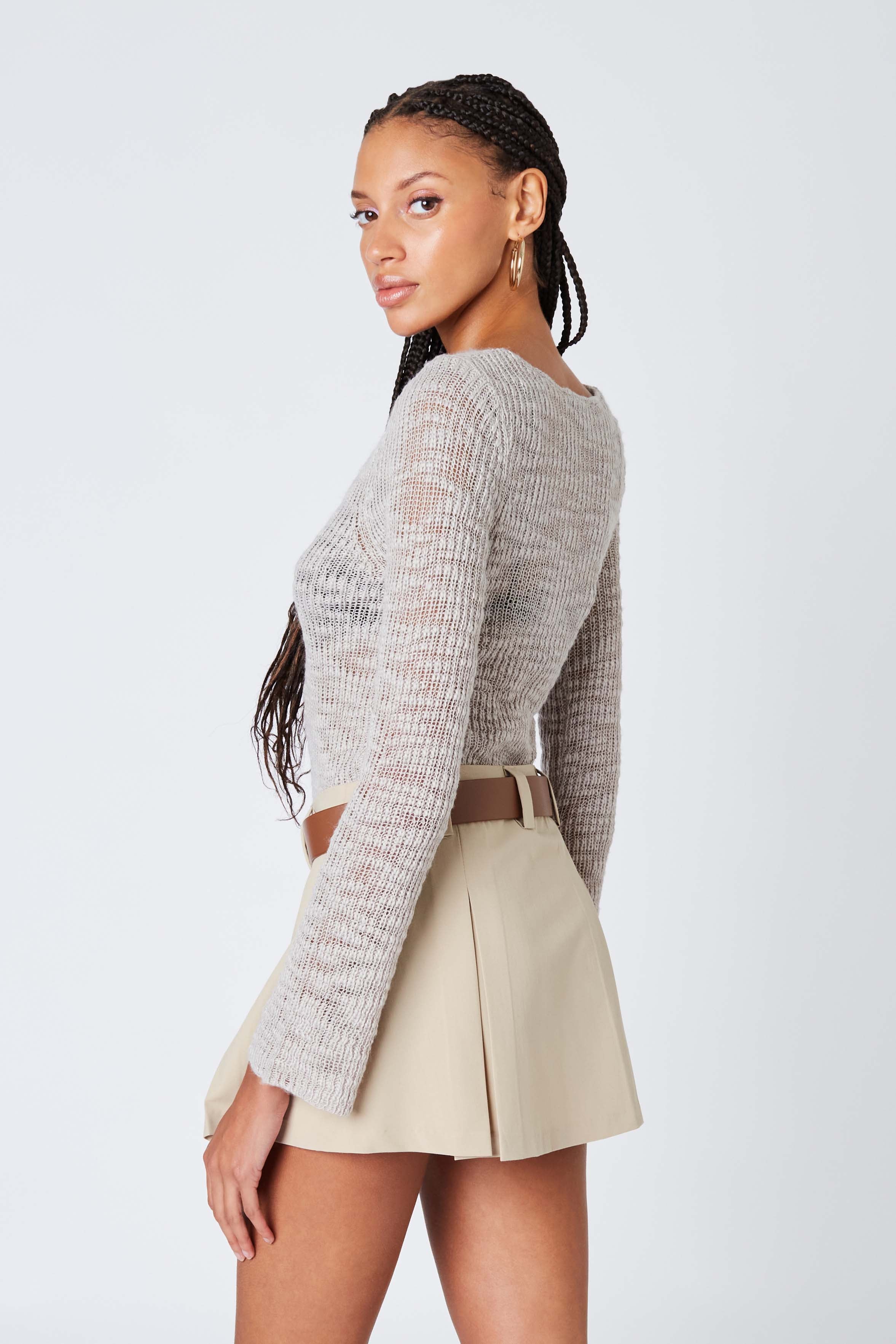 Sheer Knit Long Sleeve Top in Dove Back View
