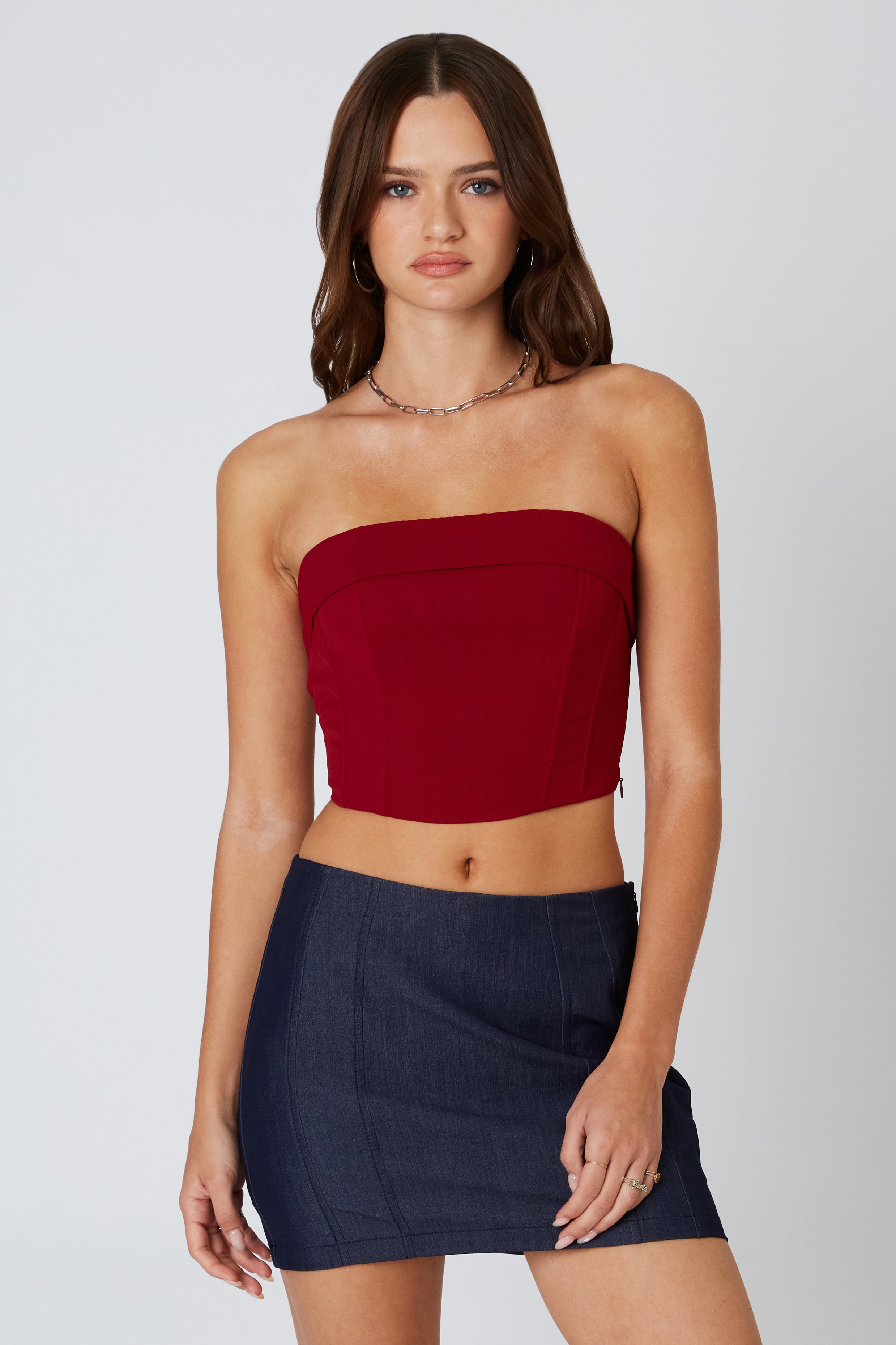 Fold Over Crop Top in Wine Front View