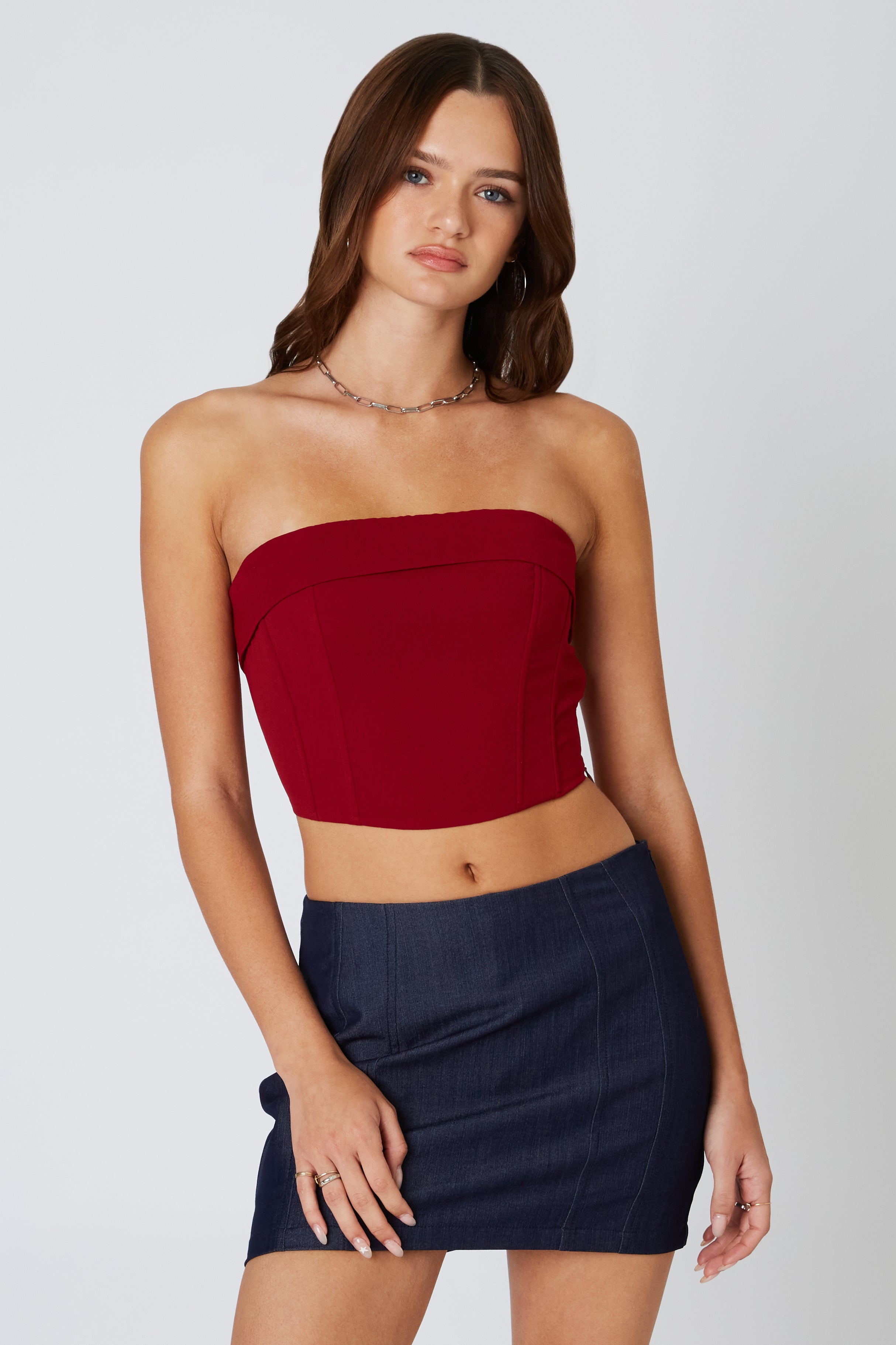 Fold Over Crop Top in Wine Front View