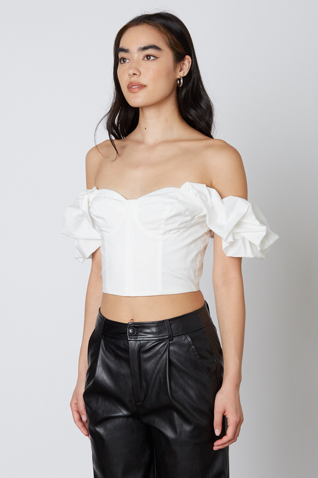 Clothing Bardot Balloon Sleeve Corset Top Off Shoulder White