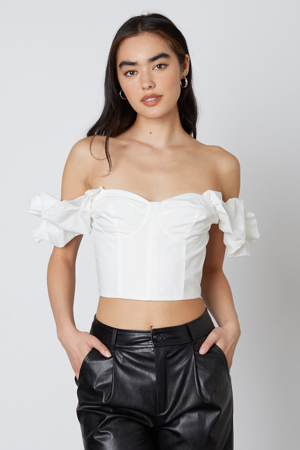 Off-Shoulder Corset in White Front View