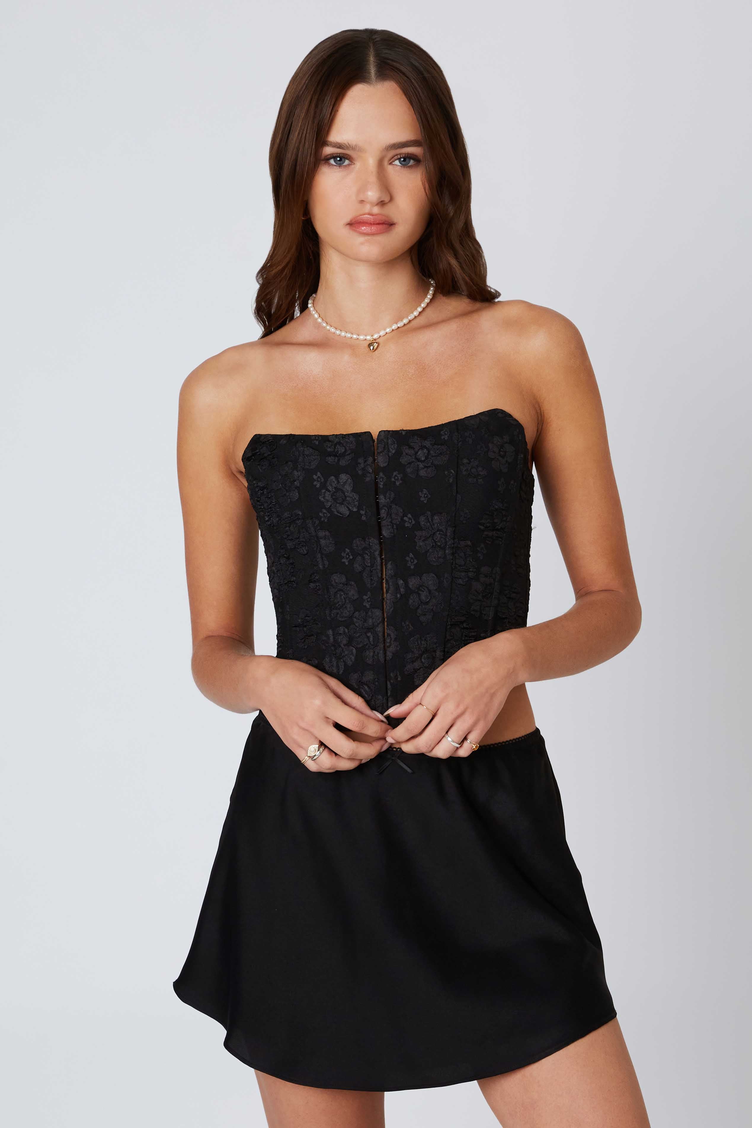 Strapless Bustier Corset in Black Front View