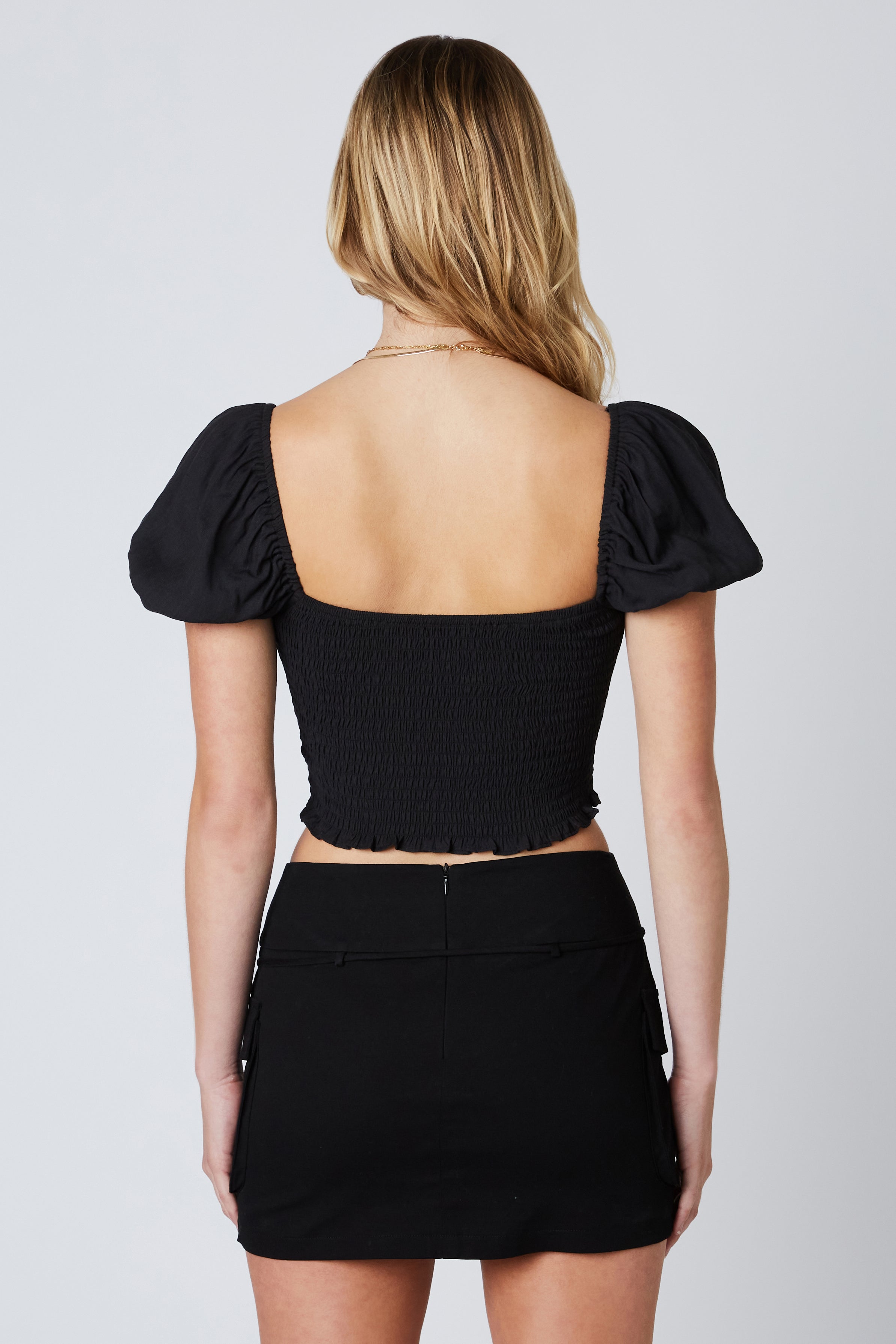 Twisted Puff Sleeve Top in Black Back View