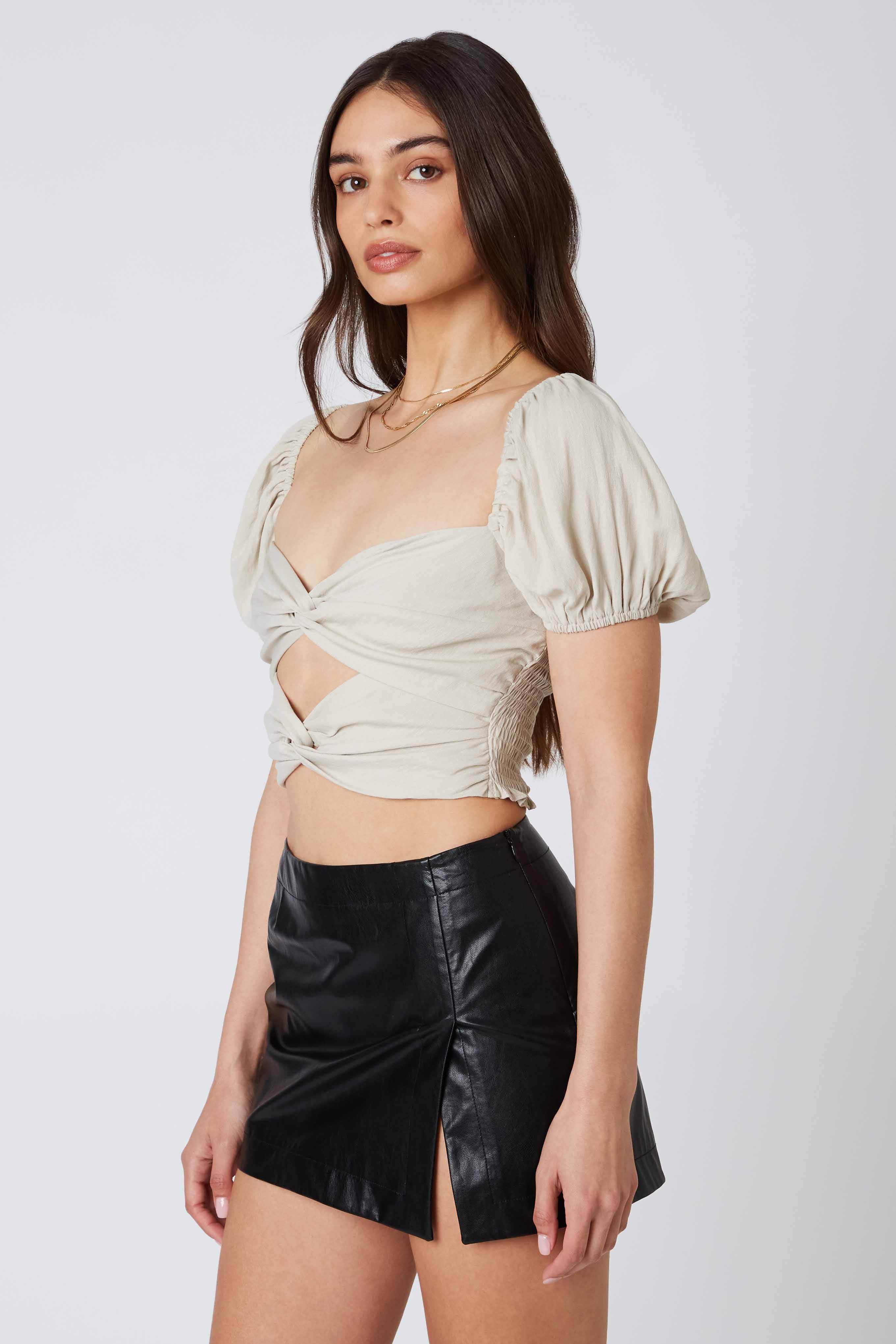 Twisted Puff Sleeve Top in Ecru Side View