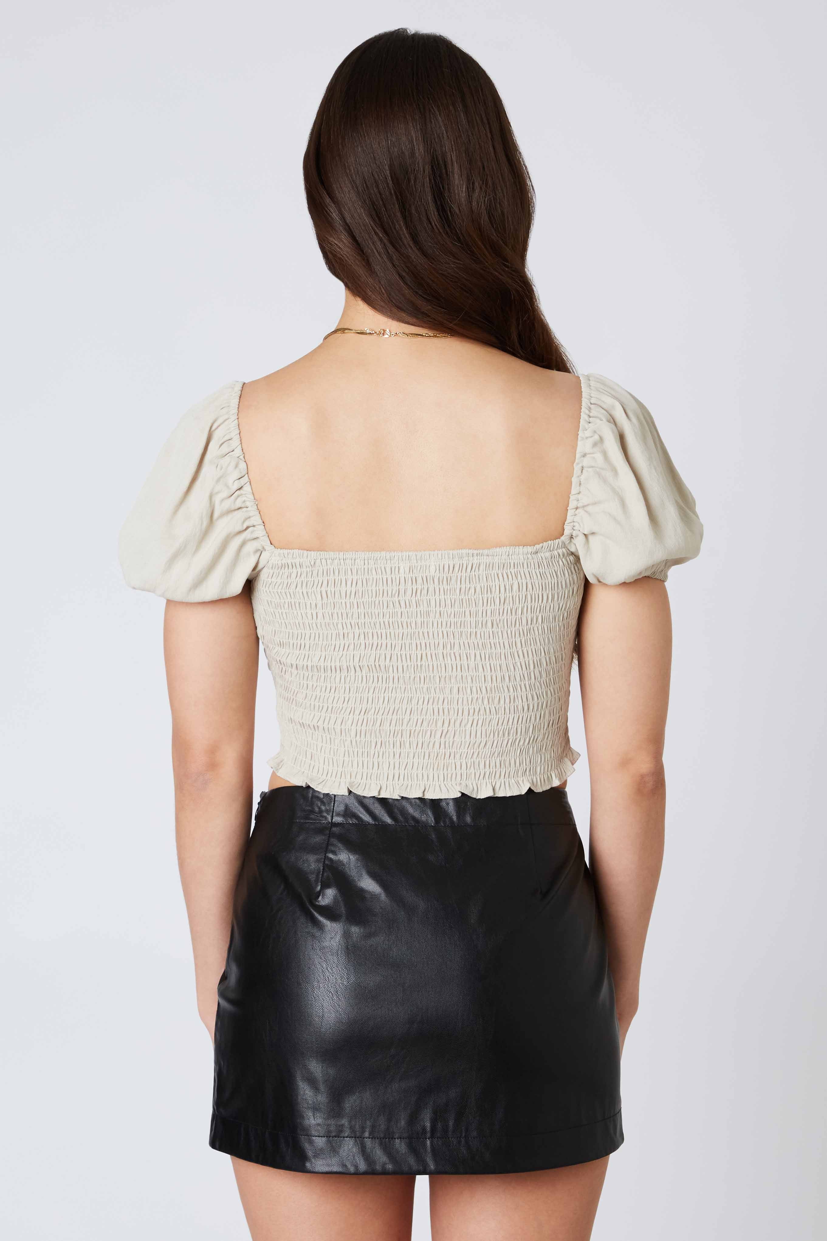 Twisted Puff Sleeve Top in Ecru Back View