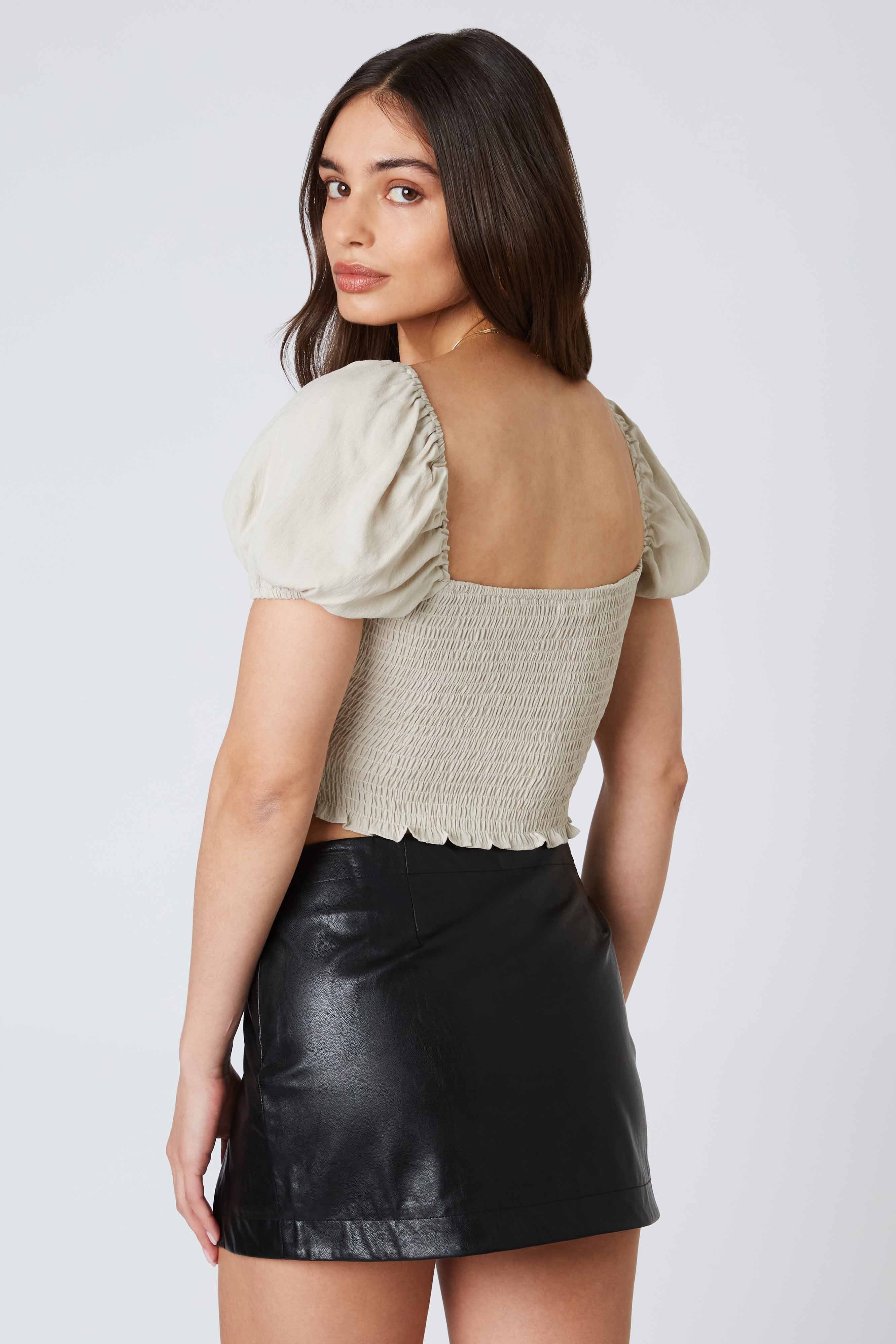 Twisted Puff Sleeve Top in Ecru Back View