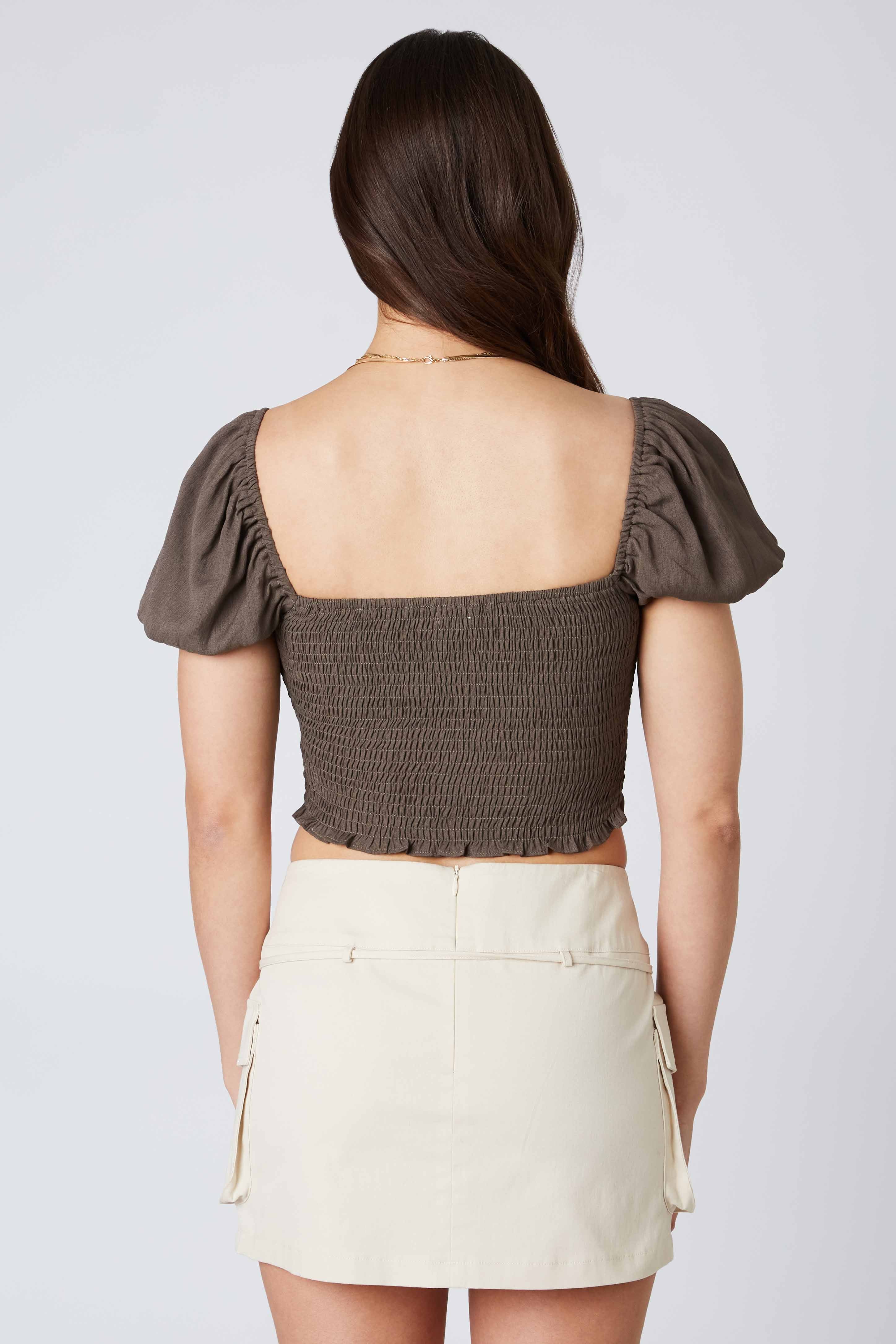 Twisted Puff Sleeve Top in Java Back View