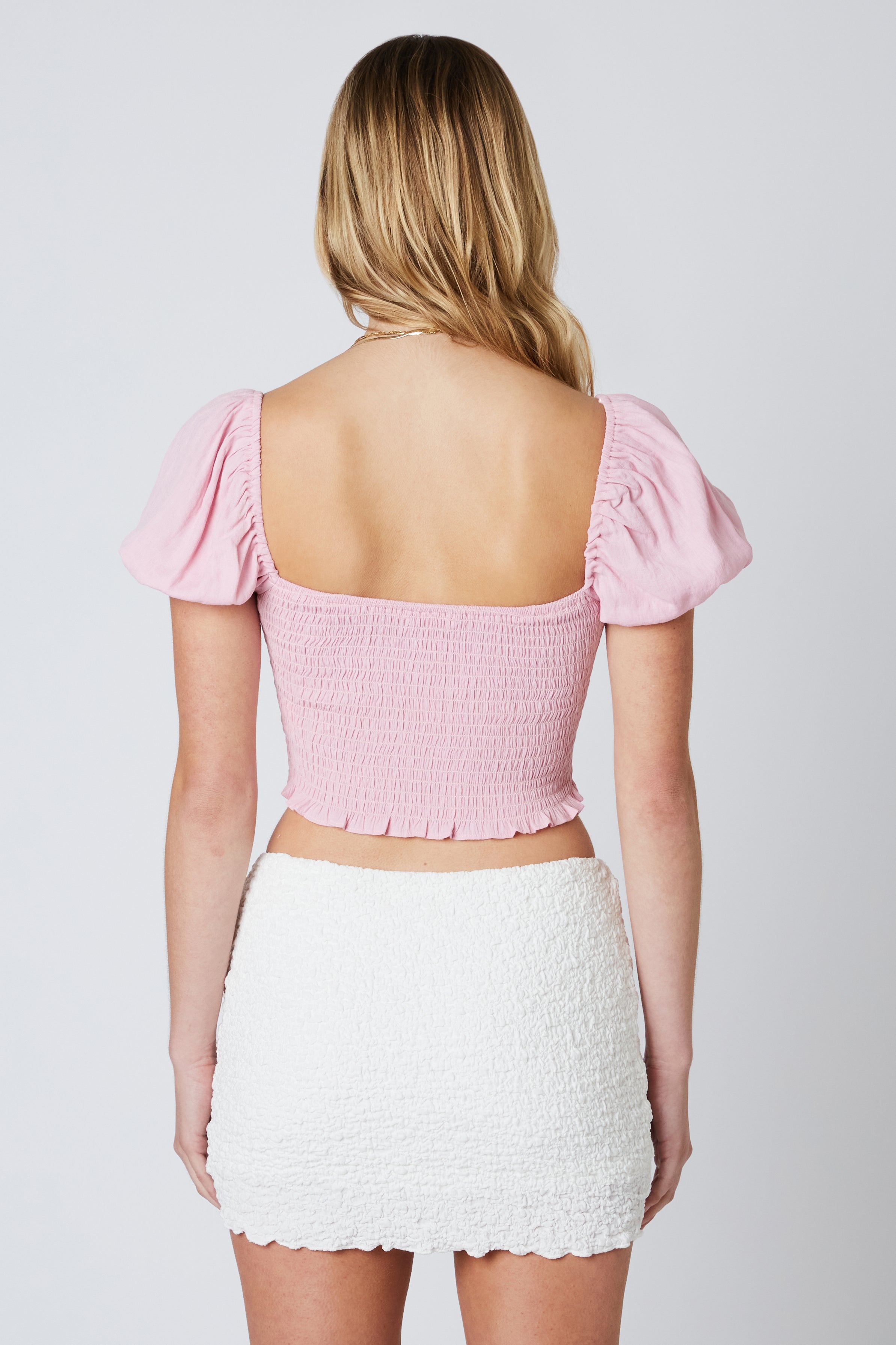 Twisted Puff Sleeve Top in Pink Back View