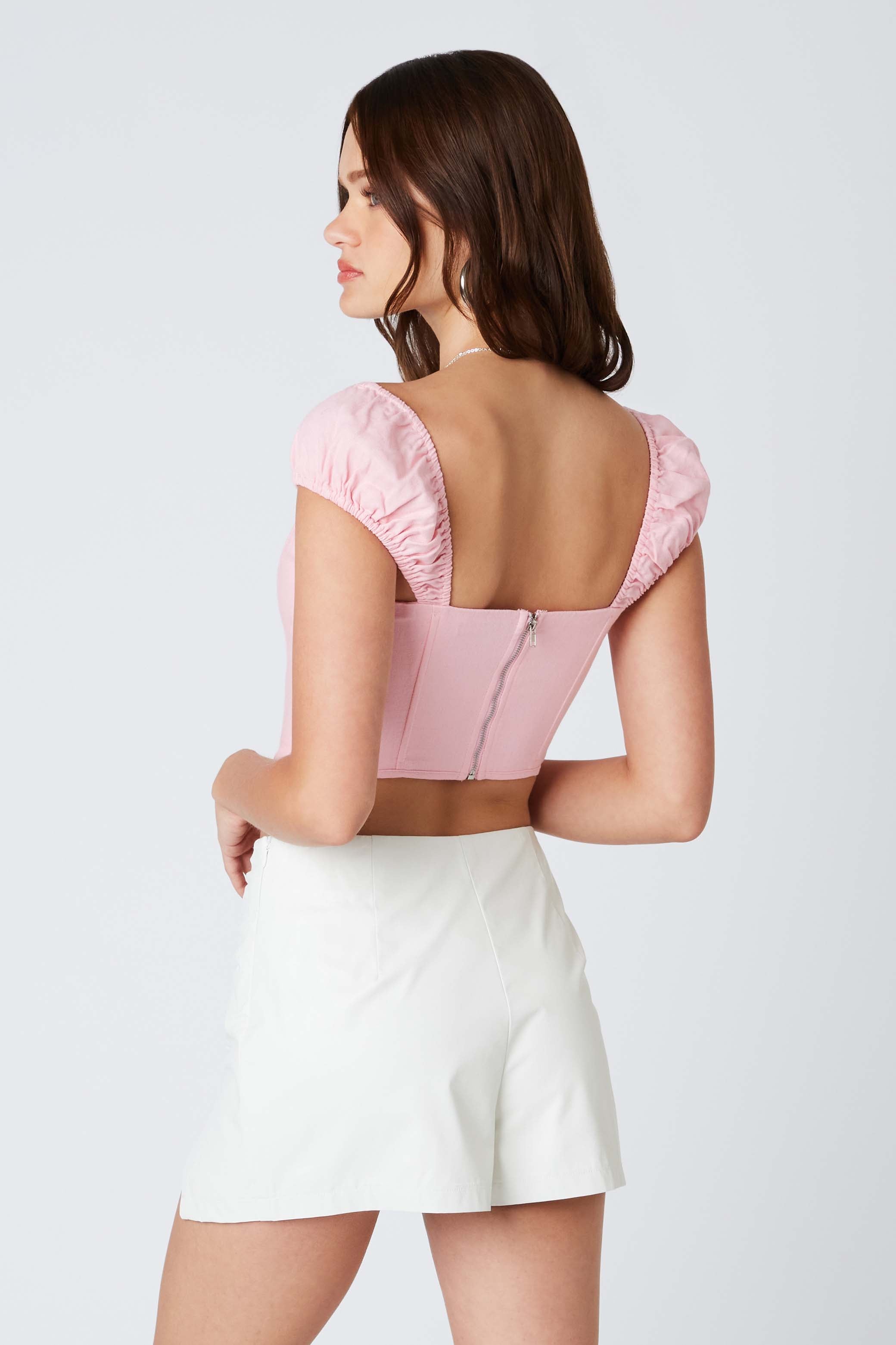 Puff Sleeve Corset in Barbie Pink Back View