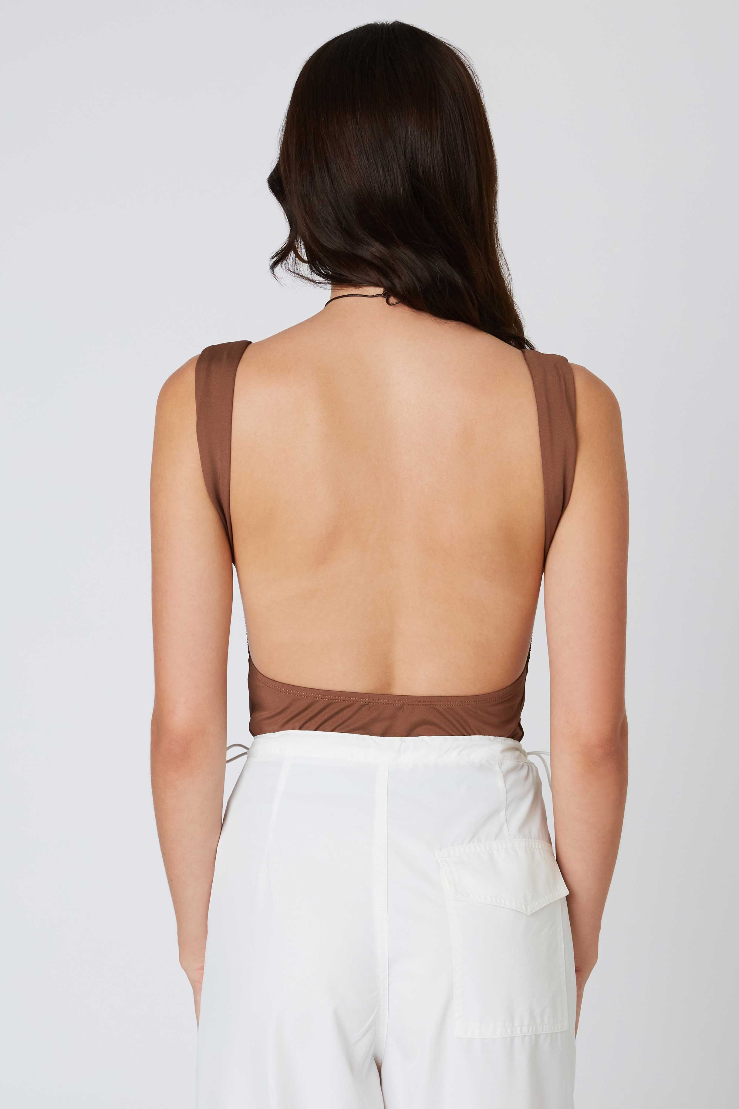 Open Back Tank in Chocolate Back View