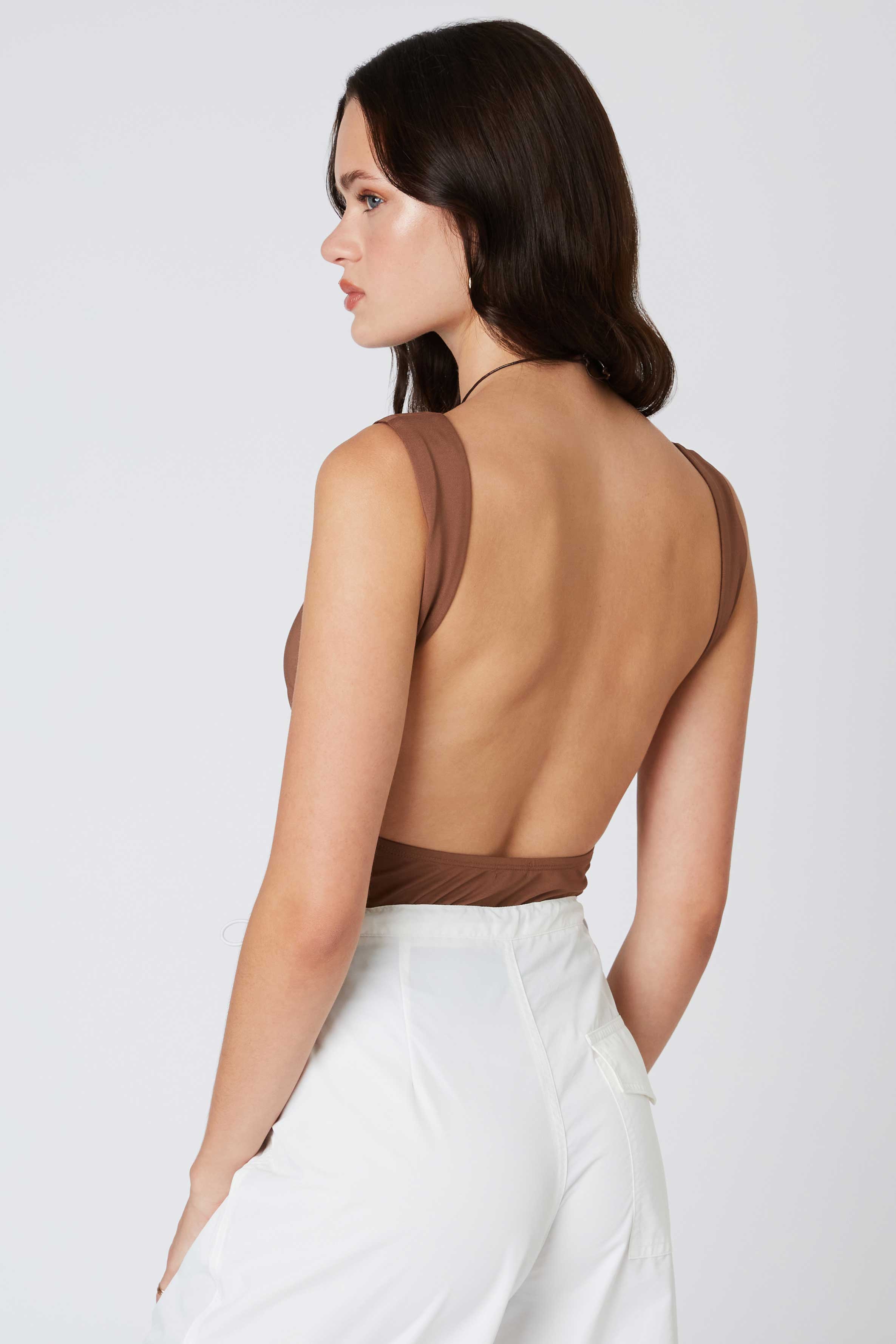 Open Back Tank in Chocolate Back View