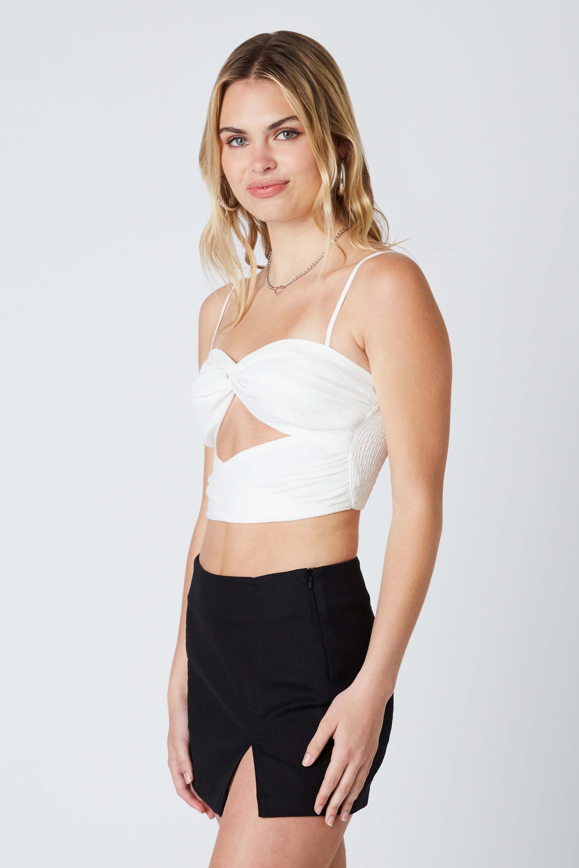 Cut Out Crop Top in White Side View