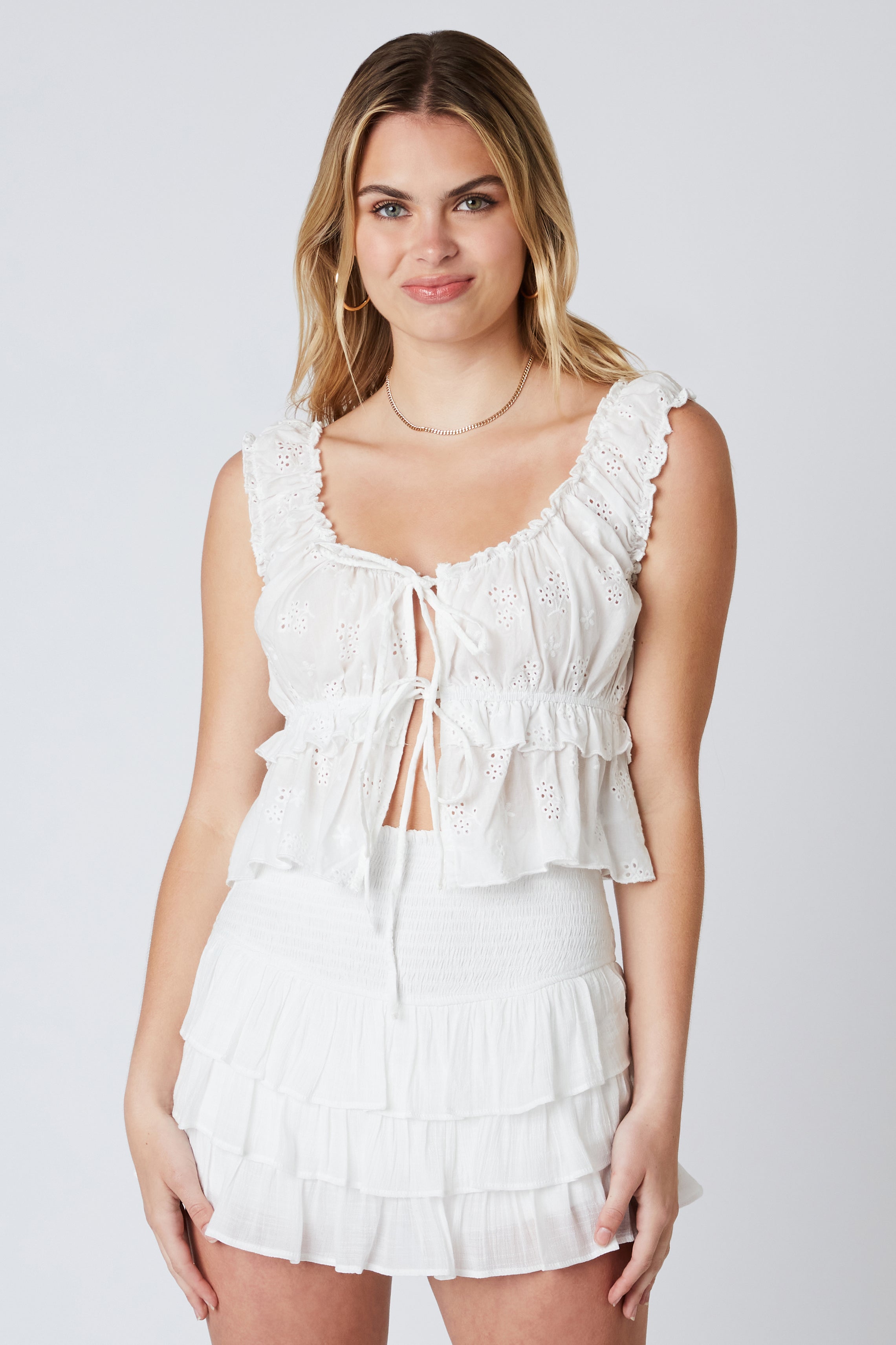 Eyelet Ruffled Peplum Top – Cotton Candy LA