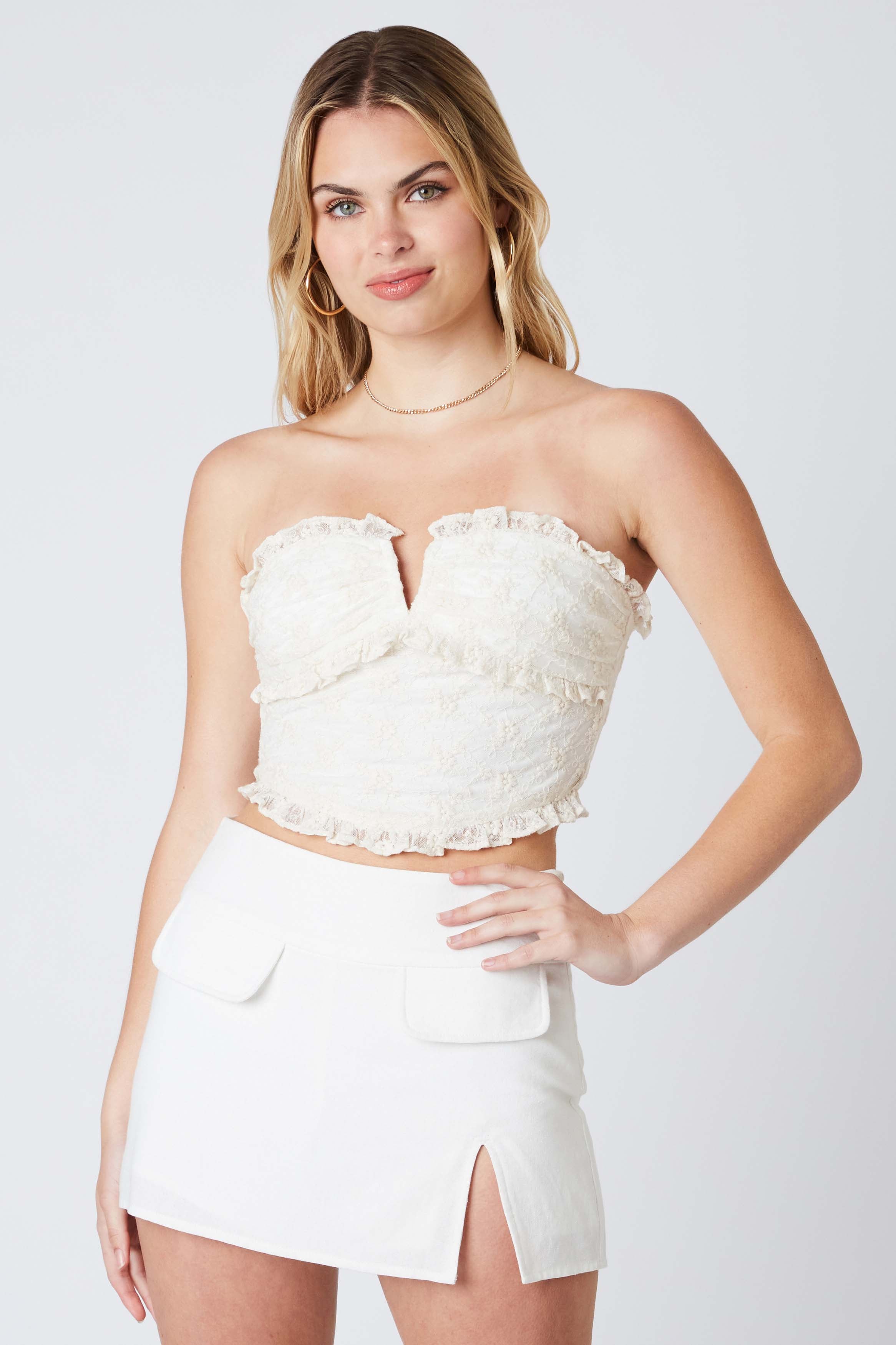 Floral Lace Top in White Front View