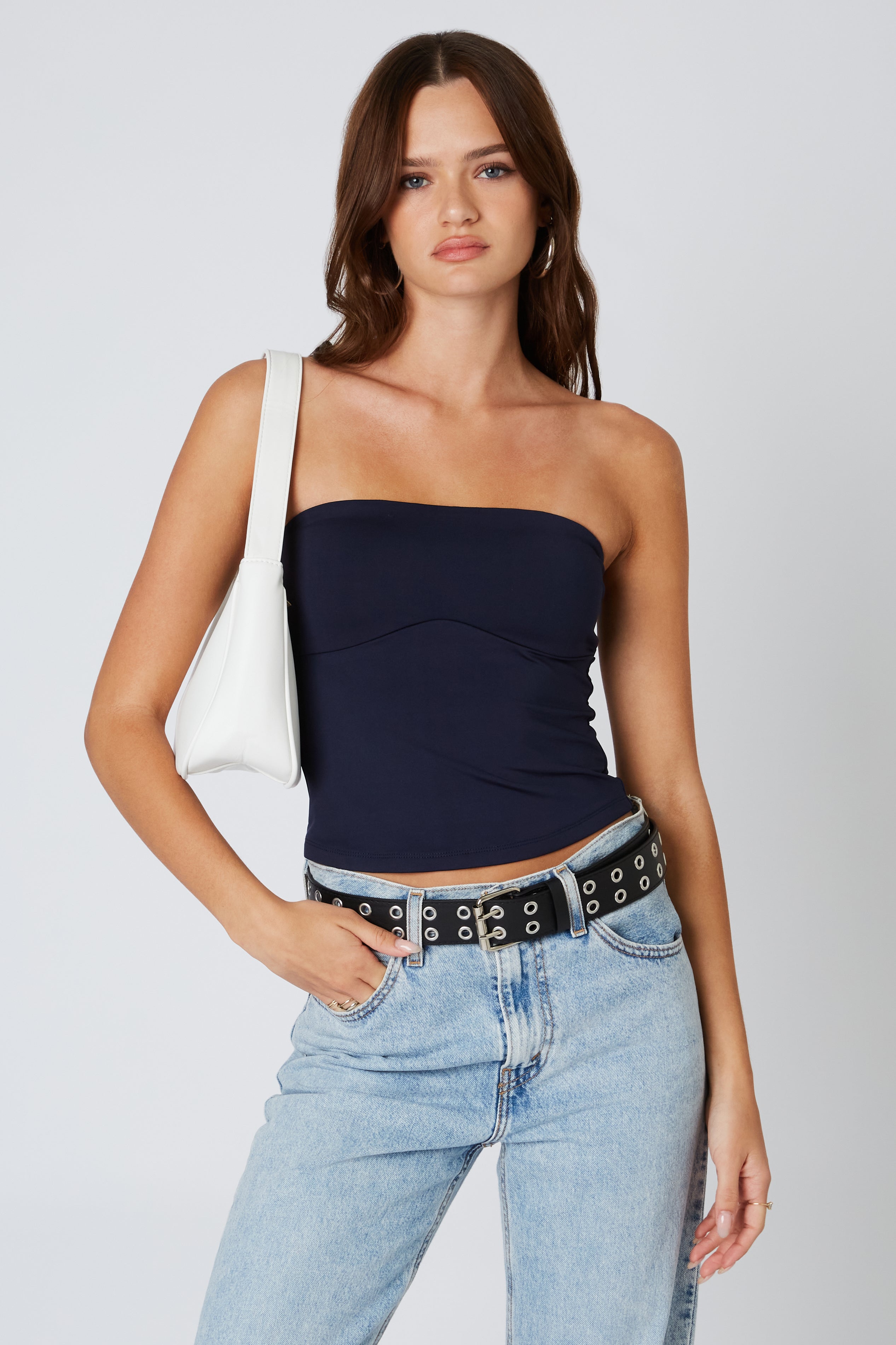 Slinky Tube Top in Navy Front View