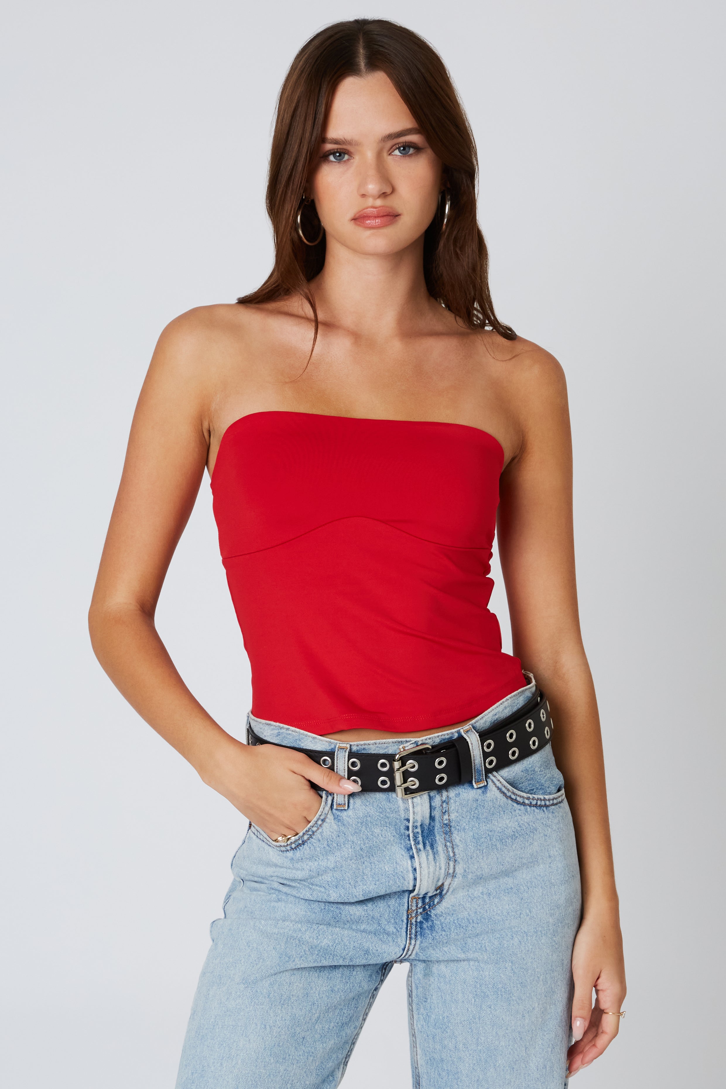 Slinky Tube Top in Red Front View