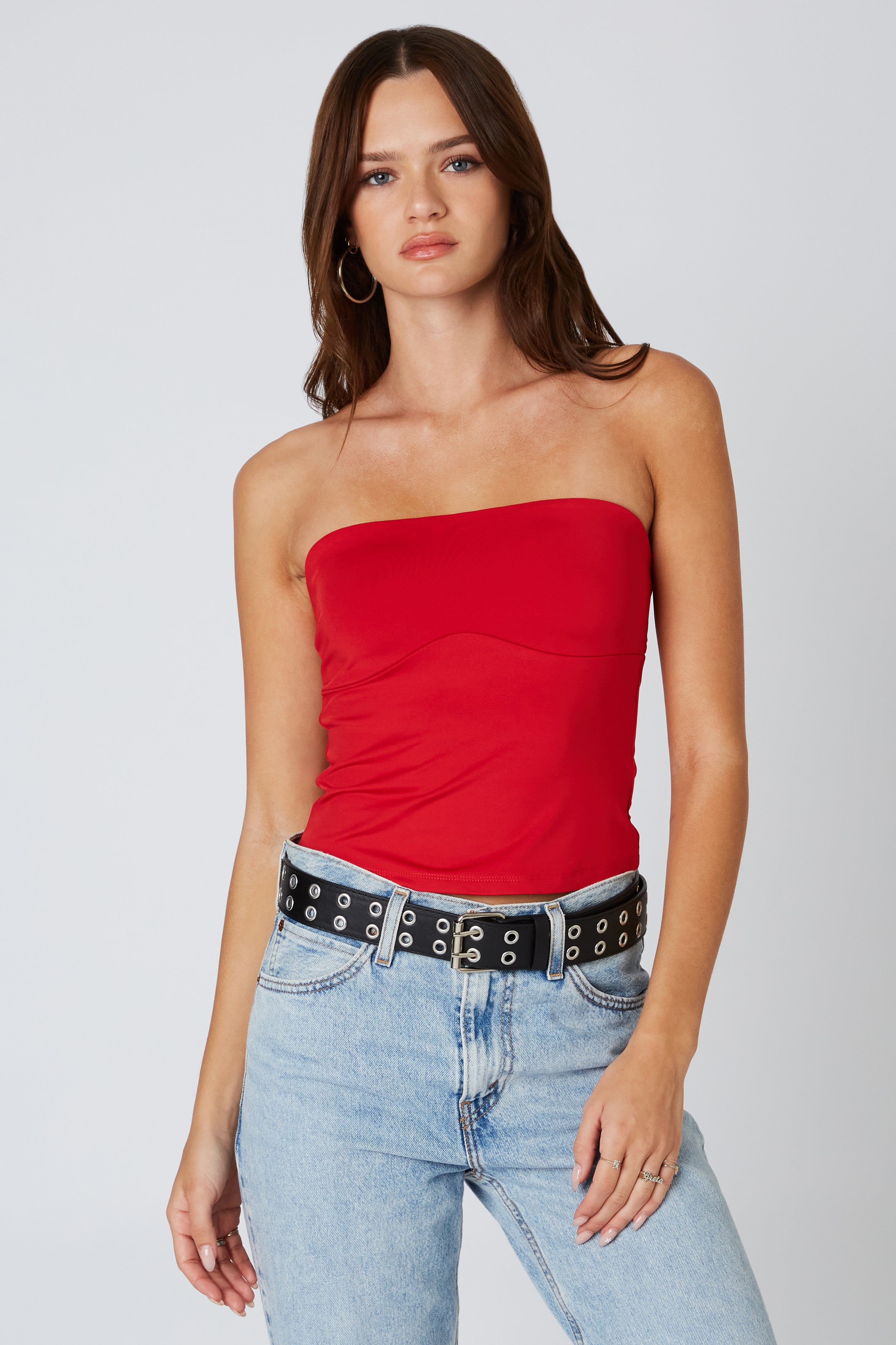 Slinky Tube Top in Red Front View