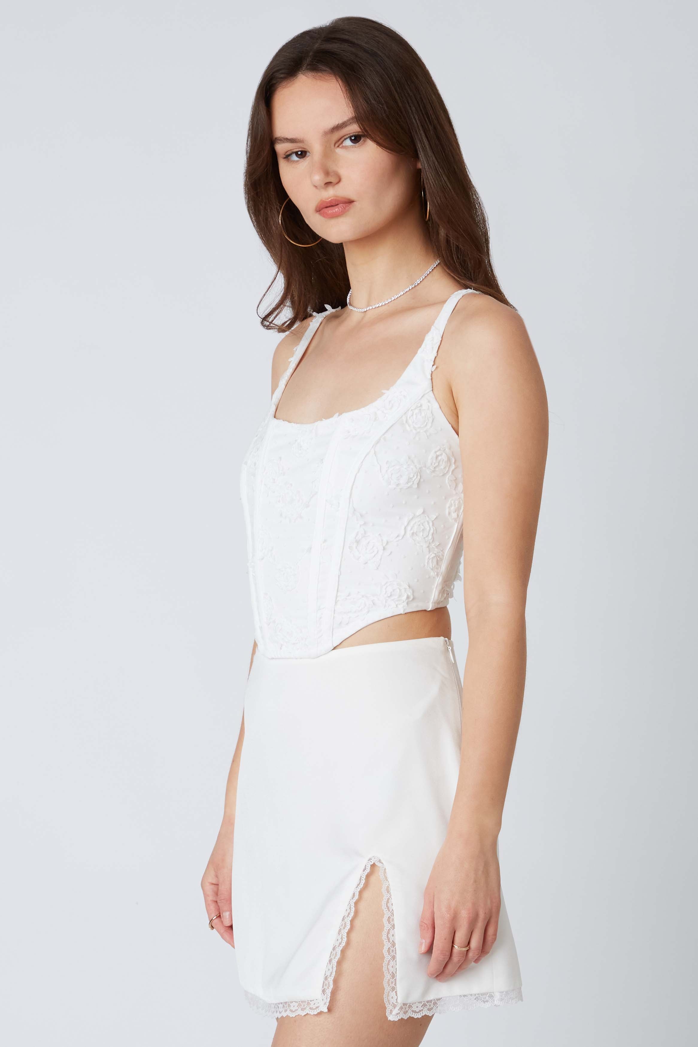 Embroidered Tulle Corset in White Side View